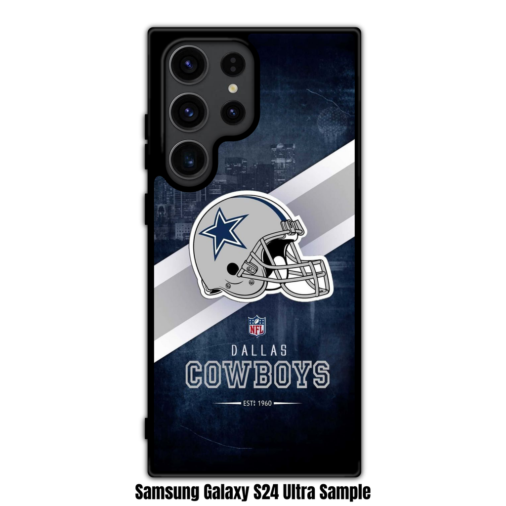 NFL Dallas Cowboys Phone Case For iPhone Samsung Galaxy Pixel - Dallas Cowboys Helmet And Diagonal Stripe On Cityscape Background