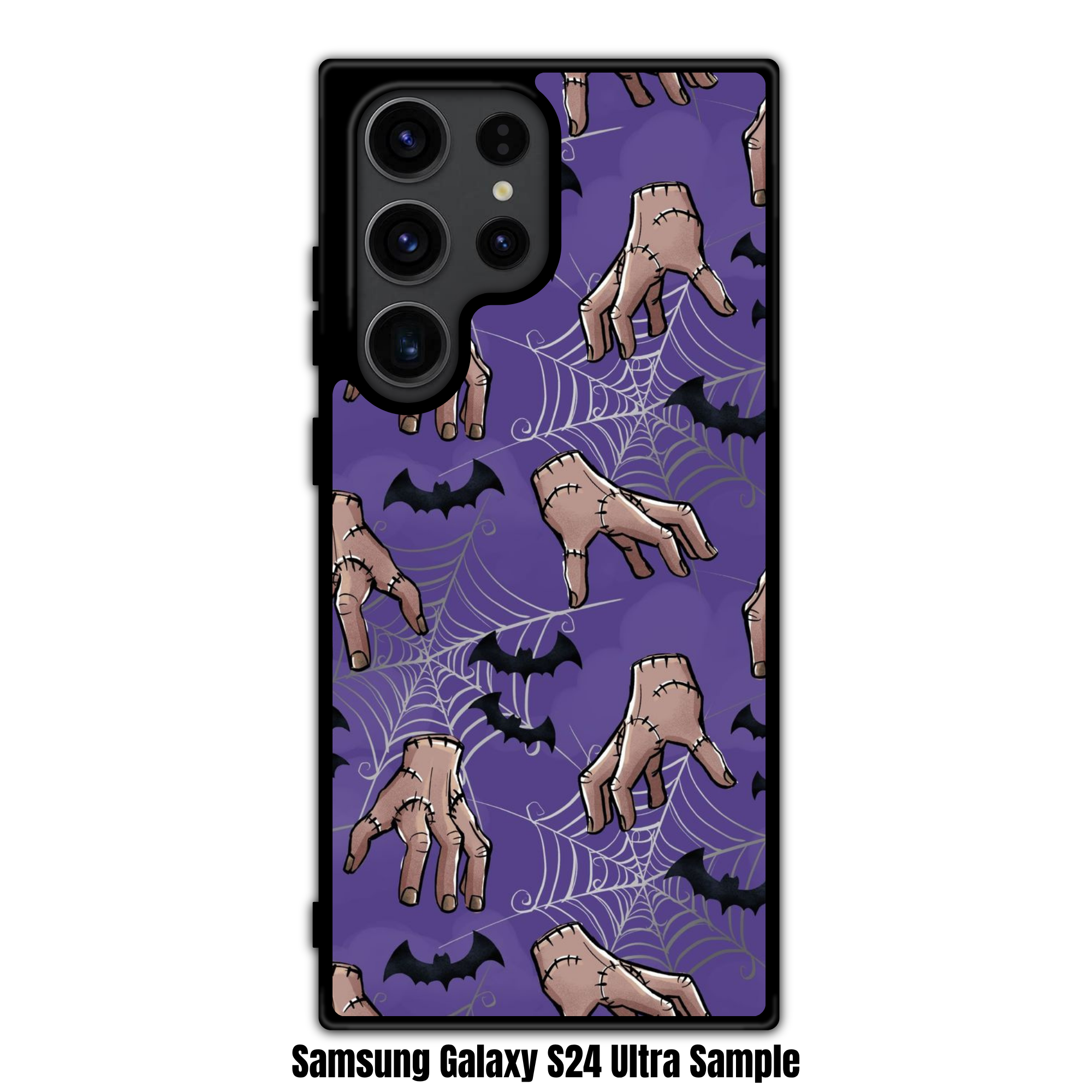 Wednesday Phone Case For iPhone Samsung Galaxy Pixel - Thing Hands And Bats Repeating Pattern On Purple Background