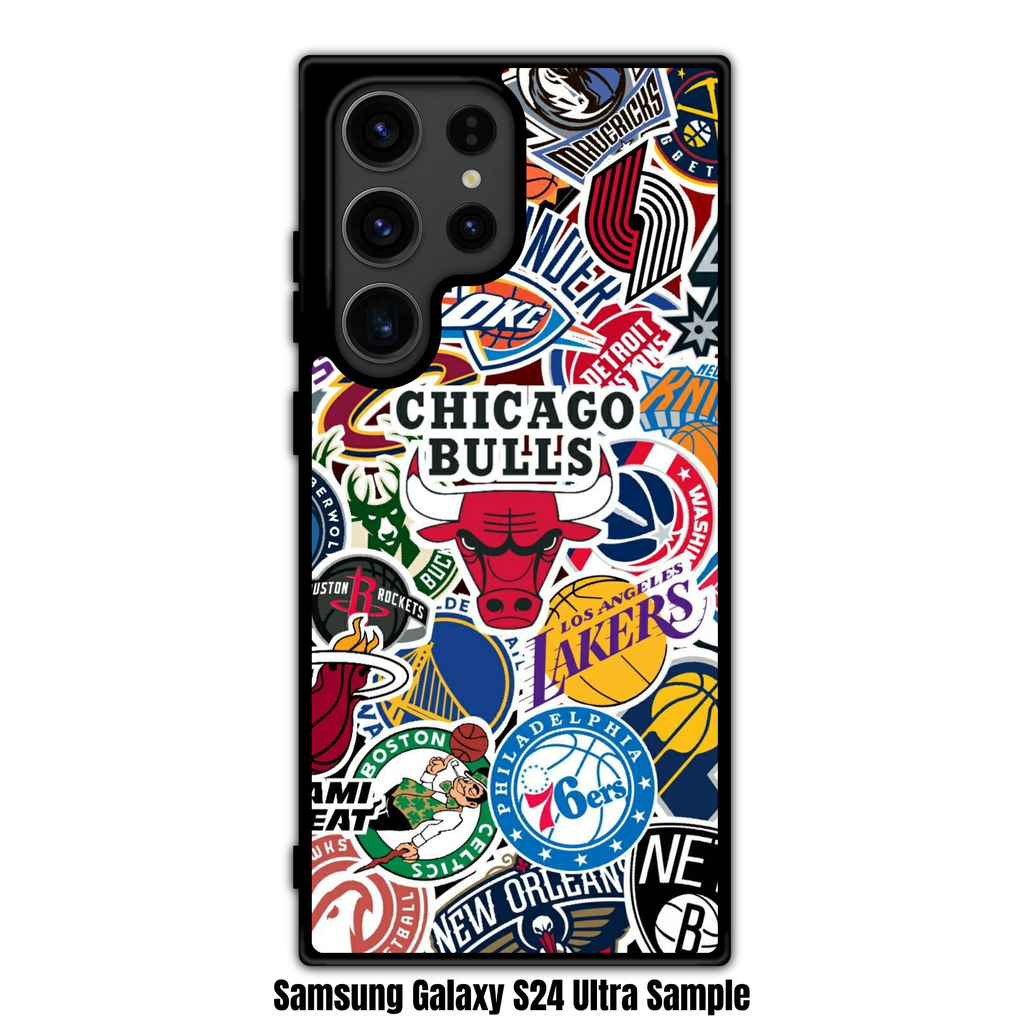 NBA Phone Case For iPhone Samsung Galaxy Pixel - NBA Chicago Bulls Logo And NBA Team Stickers Collage Art
