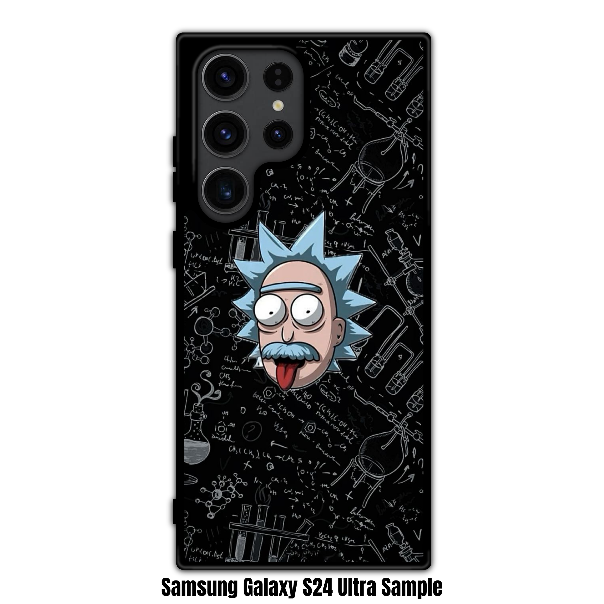 Rick And Morty Phone Case For iPhone Samsung Galaxy Pixel - Rick Sanchez Posing On A Chemistry Doodle Background