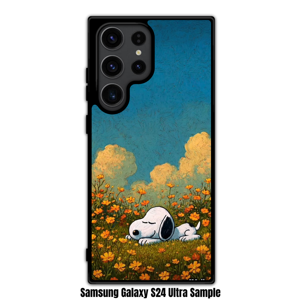 Peanuts Snoopy Phone Case For iPhone Samsung Galaxy Pixel - Peanuts Snoopy Sleeping In Orange Flower Field Under Blue Sky Background