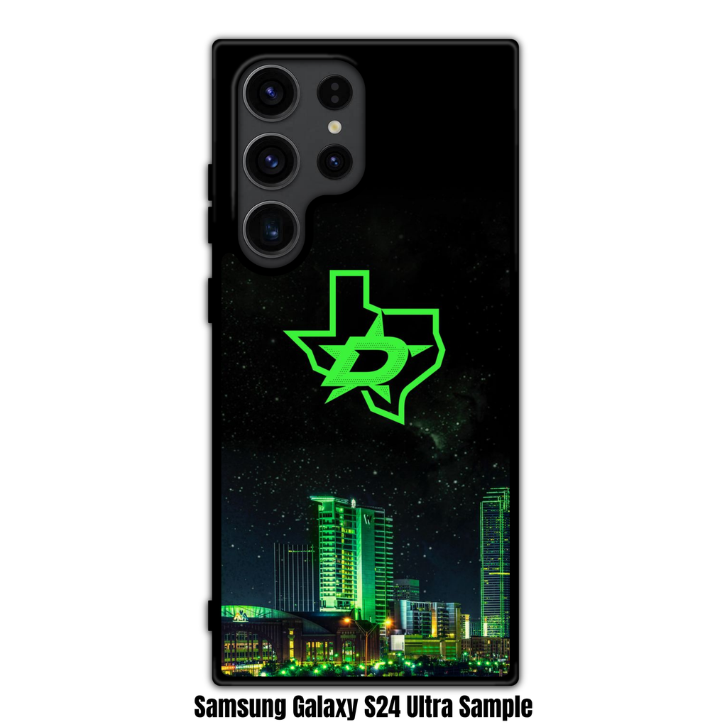 NHL Dallas Stars Phone Case For iPhone Samsung Galaxy Pixel - Dallas Stars Blackout Logo On Starry Night And Skyline Background