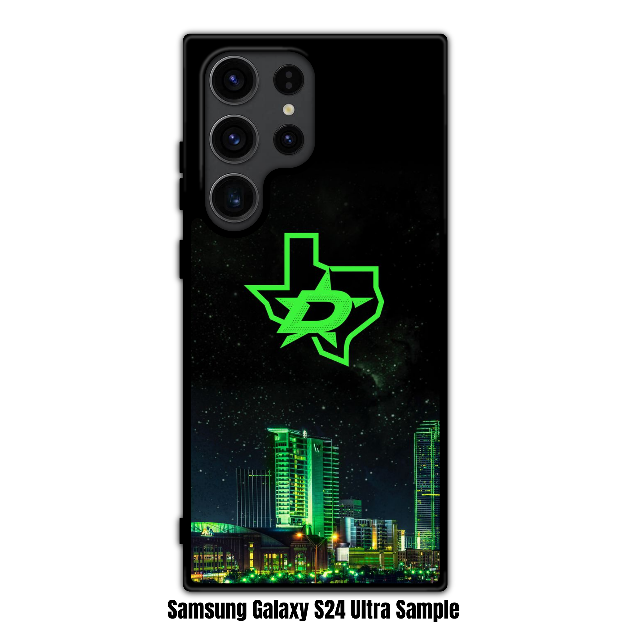 NHL Dallas Stars Phone Case For iPhone Samsung Galaxy Pixel - Dallas Stars Blackout Logo On Starry Night And Skyline Background