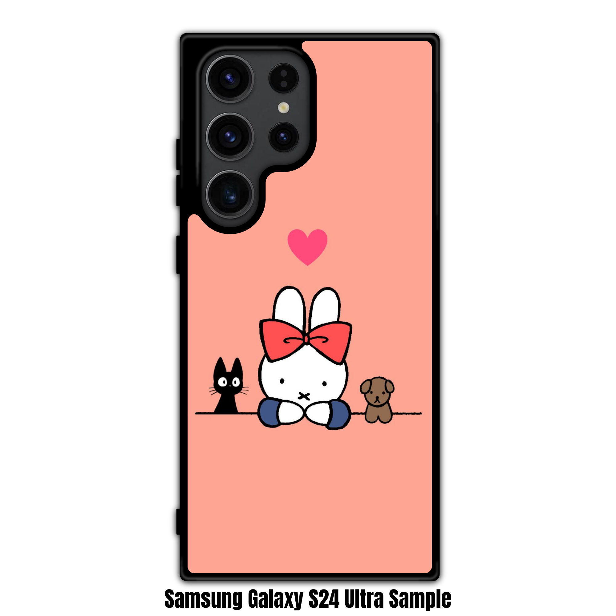 Miffy Phone Case For iPhone Samsung Galaxy Pixel - Miffy With Big Red Bow And Friends In Peach Background