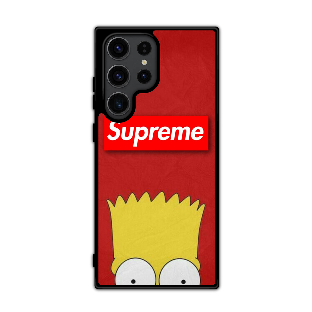 Supreme Bart Simpson Phone Case For iPhone Samsung Galaxy Pixel - Supreme Logo Bart Simpson On Red Background