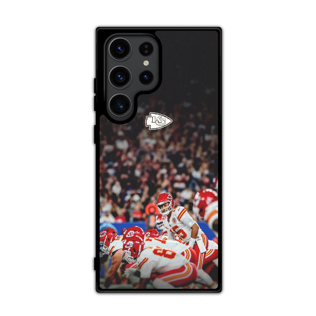 NFL Kansas City Chiefs Phone Case For iPhone Samsung Galaxy Pixel - Kansas City Chiefs Logo And Patrick Mahomes At Line Of Scrimmage Poster