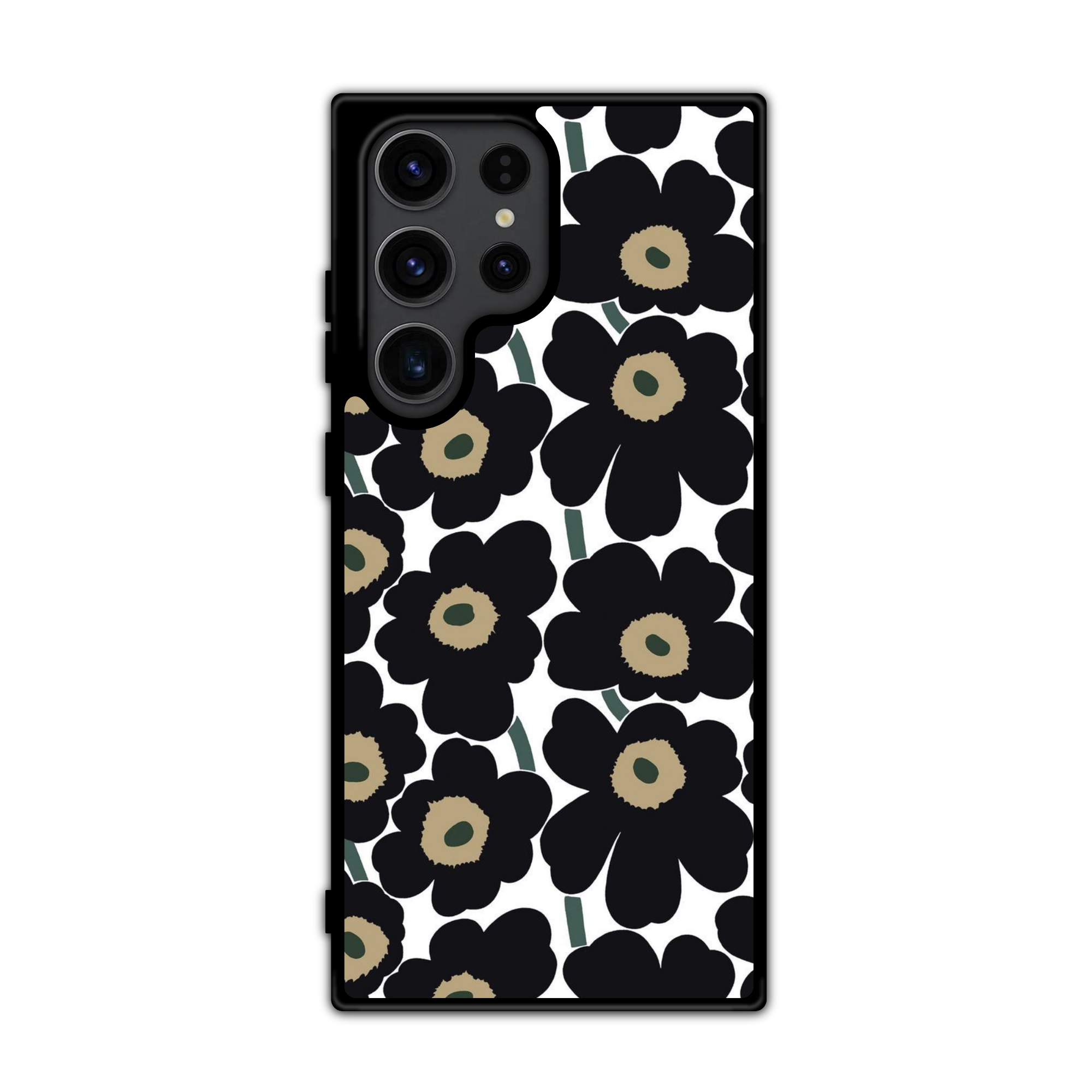Marimekko Phone Case For iPhone Samsung Galaxy Pixel - Marimekko Unikko Black And Light Brown Pattern