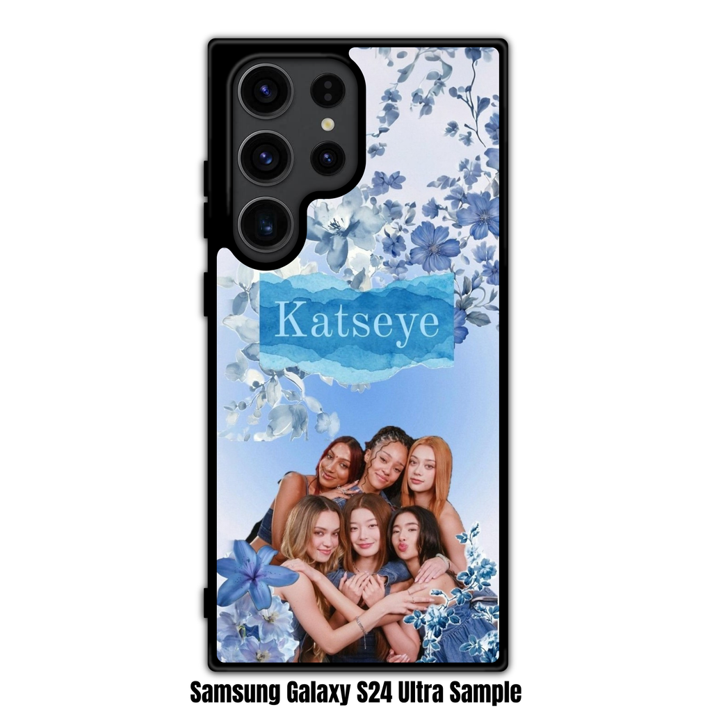 Katseye Phone Case For iPhone Samsung Galaxy Pixel - Katseye Members Group Photo Surrounded By Blue Flowers Background
