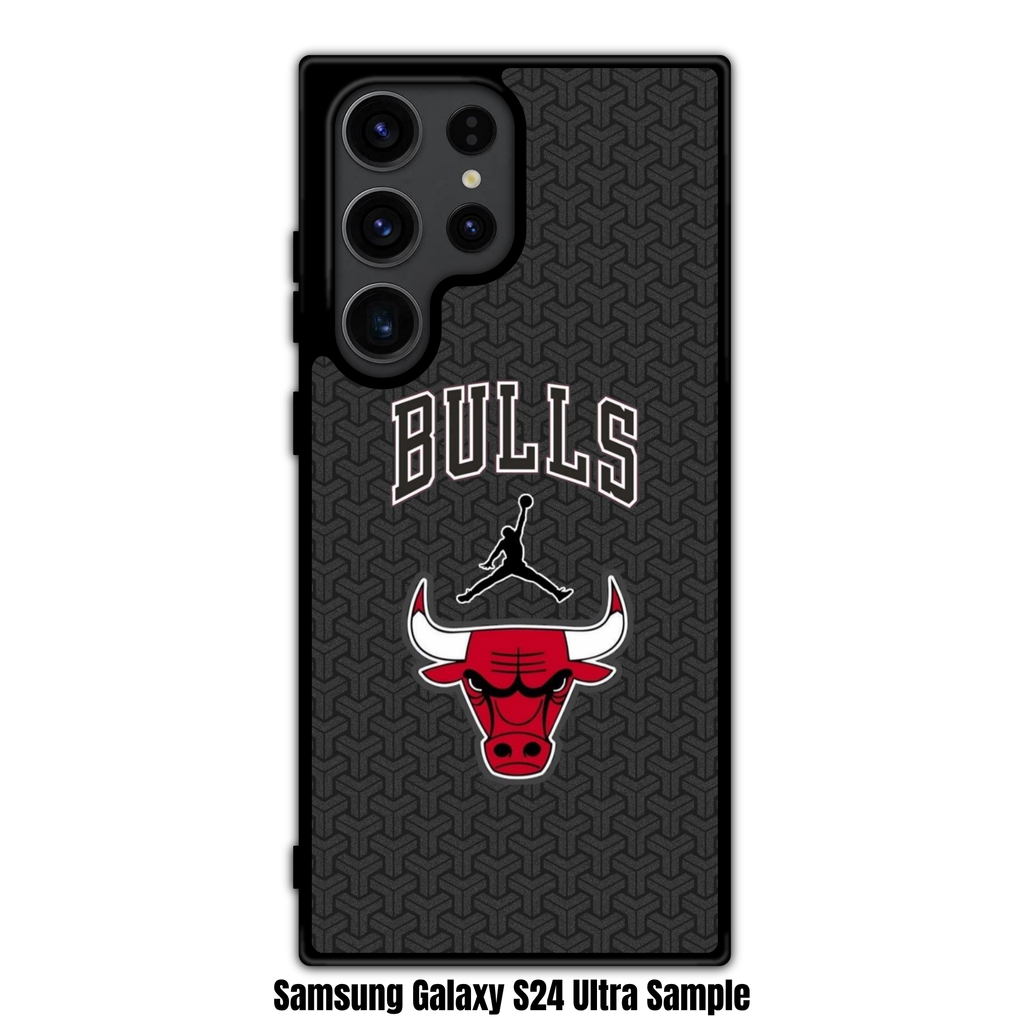 NBA Chicago Bulls Phone Case For iPhone Samsung Galaxy Pixel - Chicago Bulls Logo And Jumpman On Textured Black Background