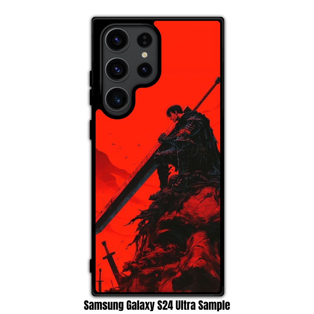 Berserk Guts Phone Case For iPhone Samsung Galaxy Pixel - Guts In Berserker Armor Resting On Dragon Slayer On Red Background