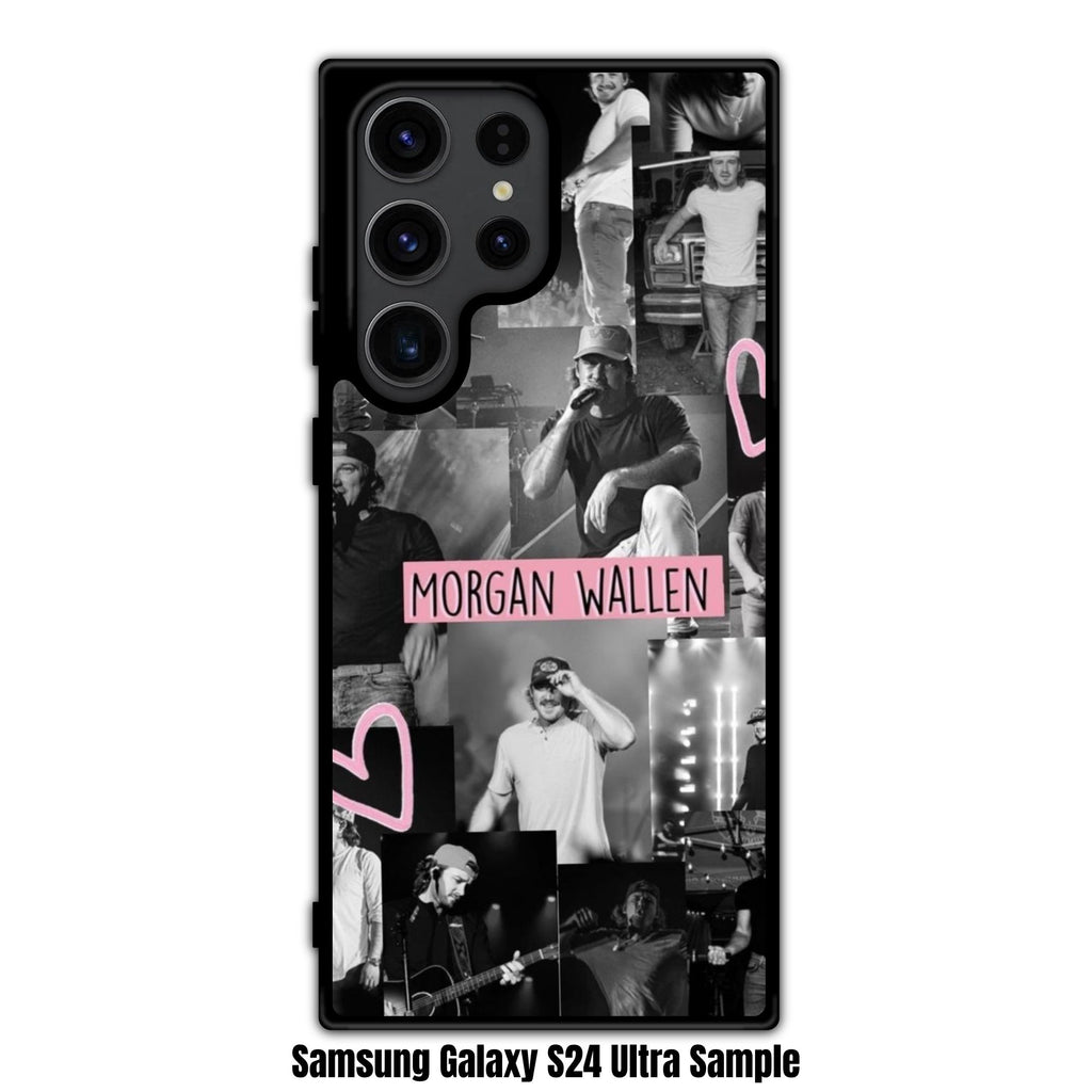 Morgan Wallen Phone Case For iPhone Samsung Galaxy Pixel - Morgan Wallen Concert Collage With Pink Accents In Black Background