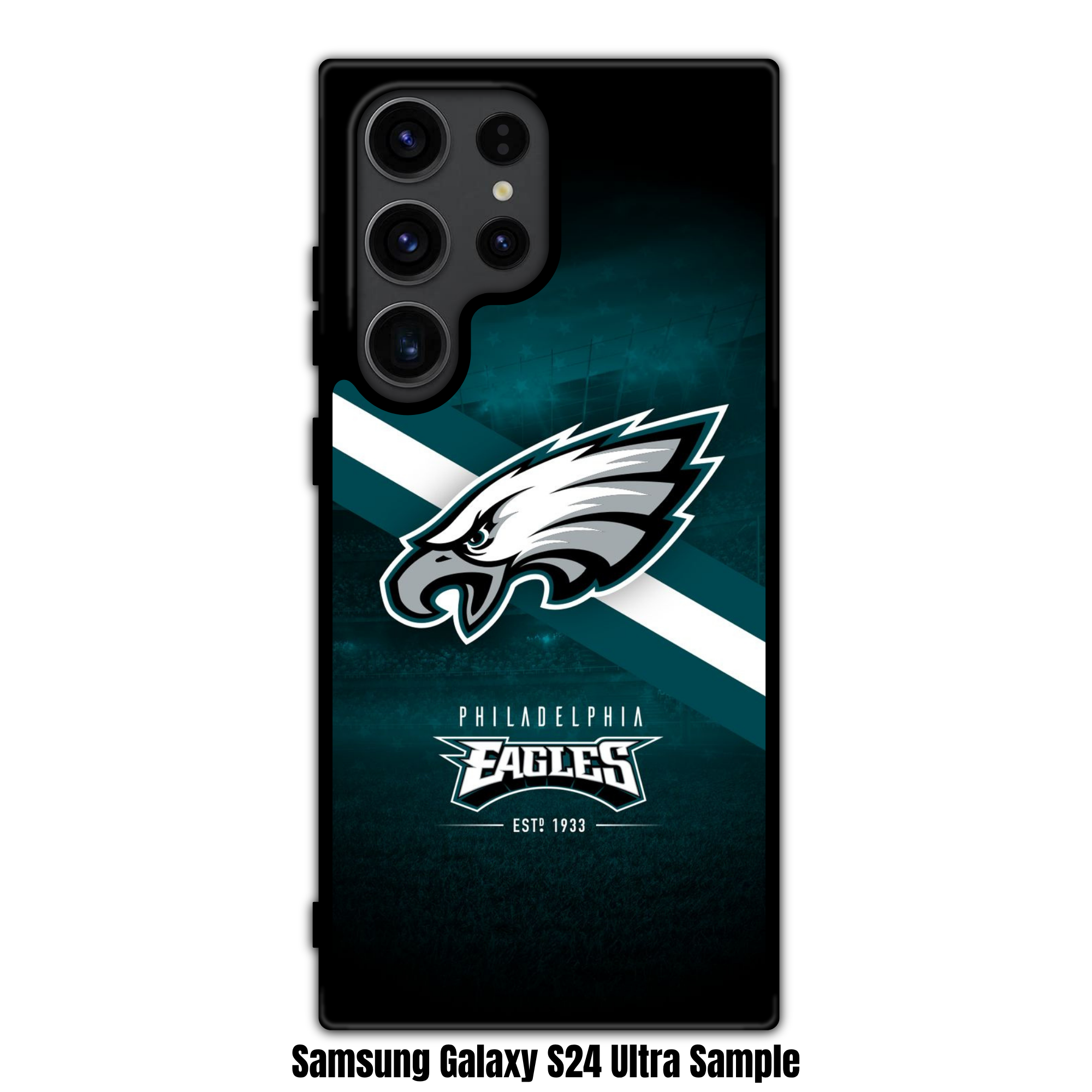 NFL Philadelphia Eagles Phone Case For iPhone Samsung Galaxy Pixel - Philadelphia Eagles Logo And Diagonal Stripe On Stadium Background