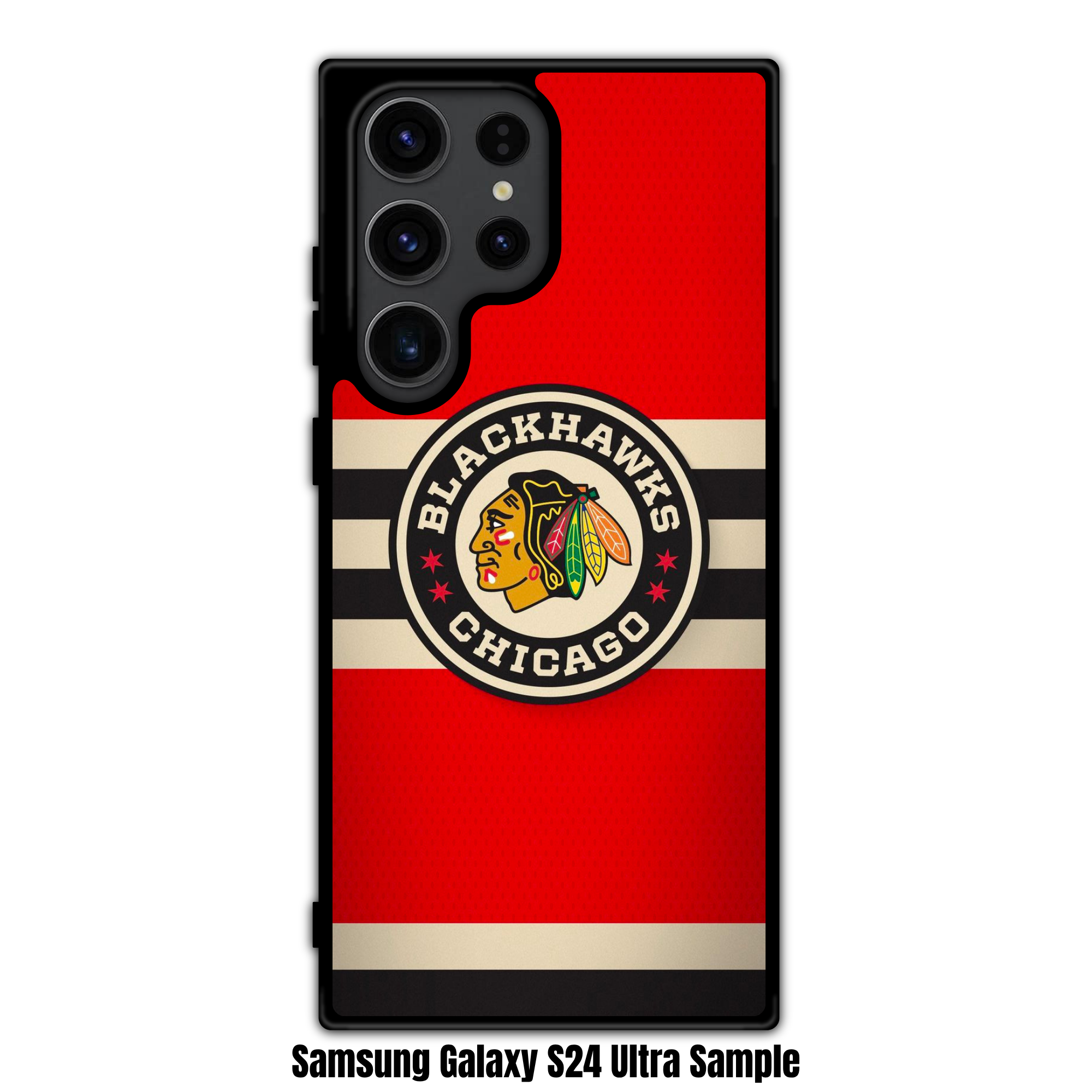 NHL Chicago Blackhawks Phone Case For iPhone Samsung Galaxy Pixel - Chicago Blackhawks Roundel Logo And Horizontal Stripes On Red Background