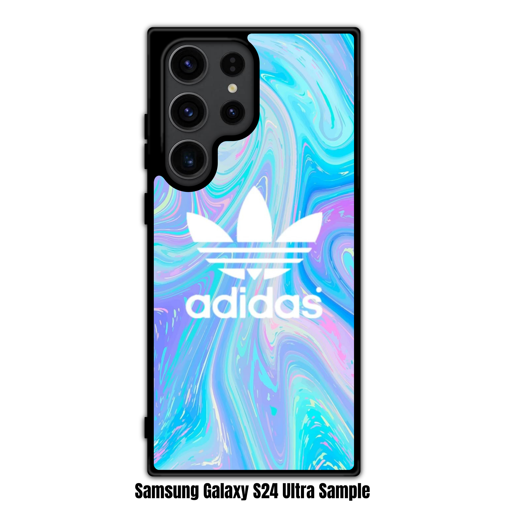 Adidas Phone Case For iPhone Samsung Galaxy Pixel - Adidas Trefoil Logo On Pastel Holographic Swirl Background