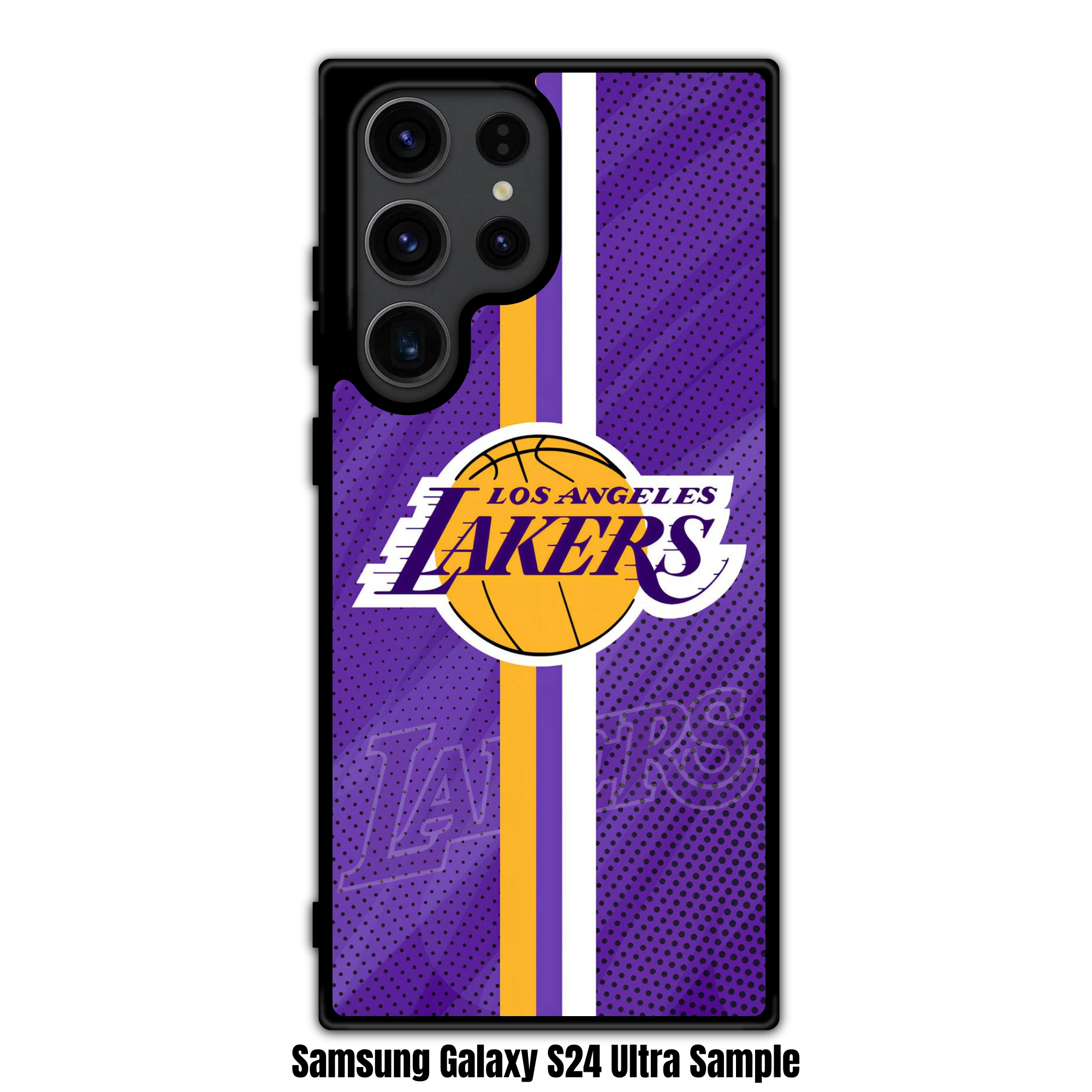 NBA Los Angeles Lakers Phone Case For iPhone Samsung Galaxy Pixel - Los Angeles Lakers Logo And Vertical Stripe On Purple Background