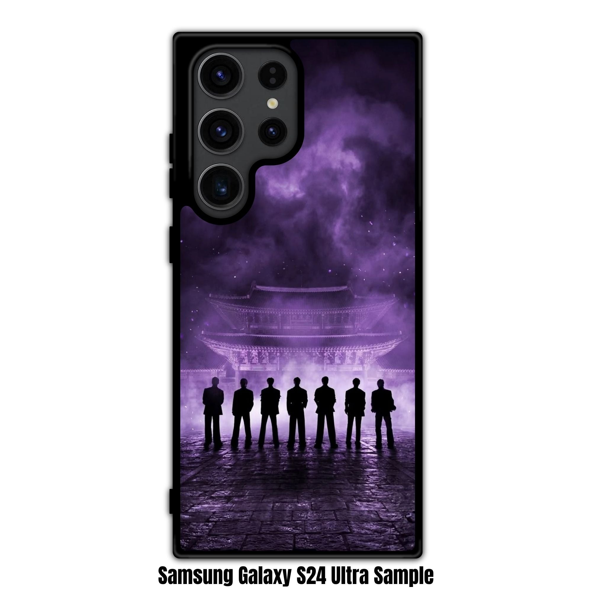 BTS Phone Case For iPhone Samsung Galaxy Pixel - BTS Silhouette In Front Of Korean Palace On Purple Smokey Background