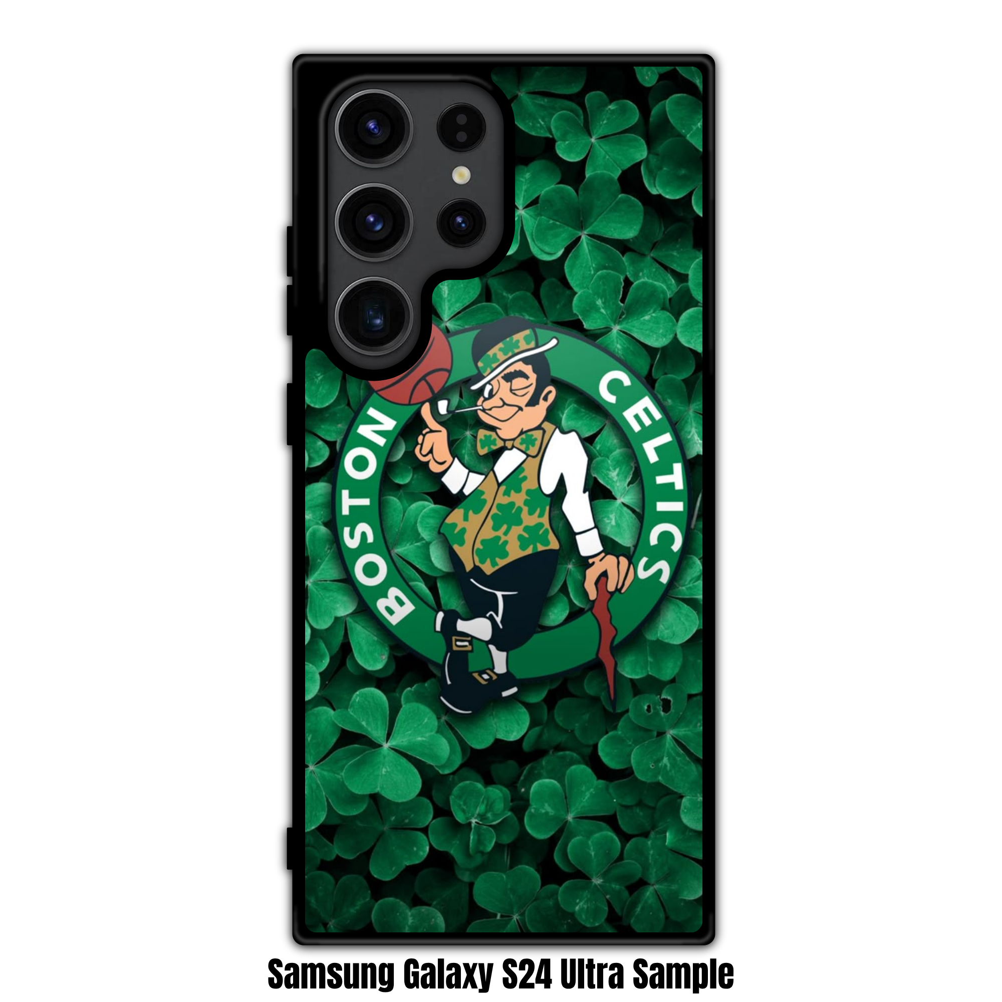 NBA Boston Celtics Phone Case For iPhone Samsung Galaxy Pixel - Boston Celtics Lucky The Leprechaun On Clover Background
