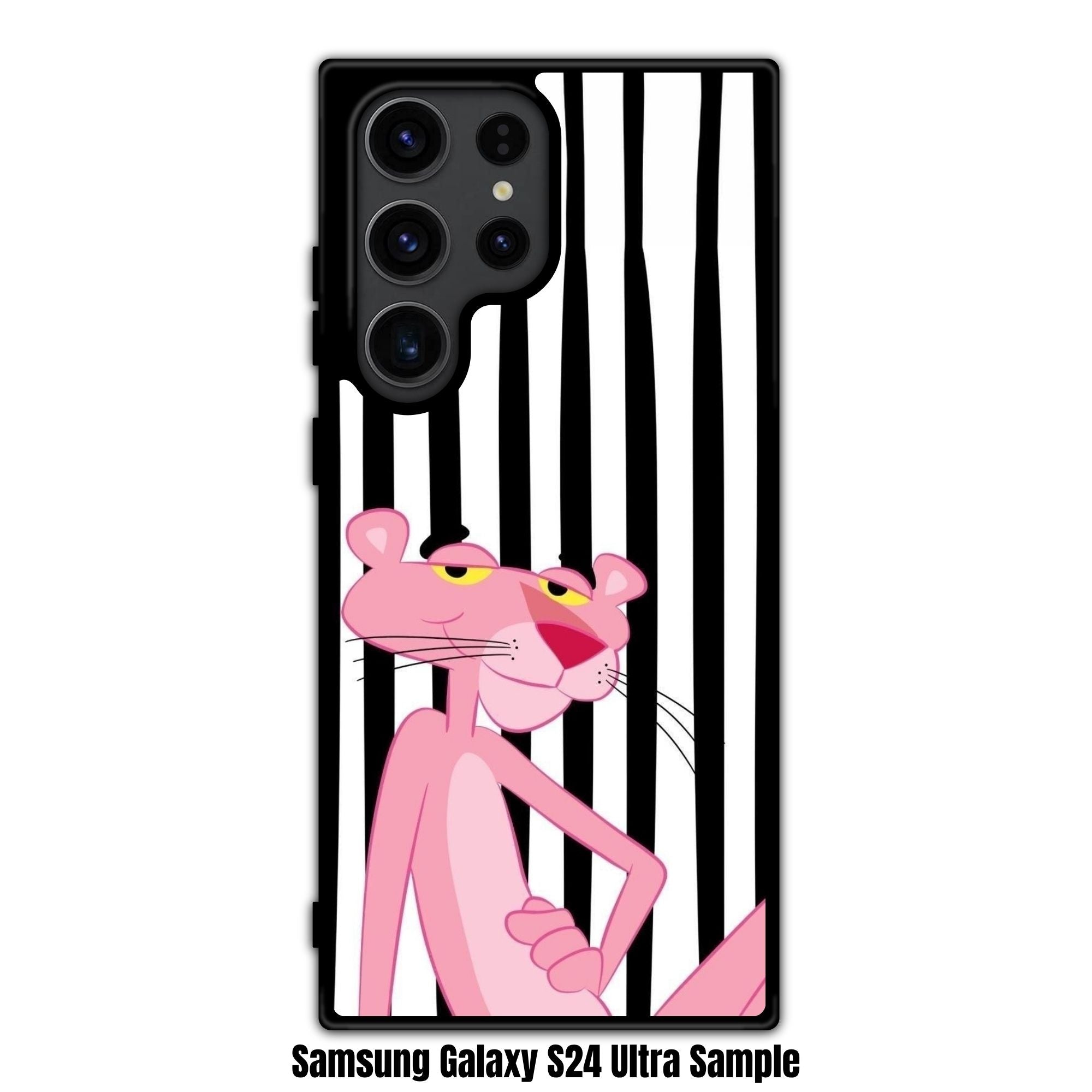 Pink Panther Phone Case For iPhone Samsung Galaxy Pixel - Pink Panther In Black And White Vertical Stripes Background