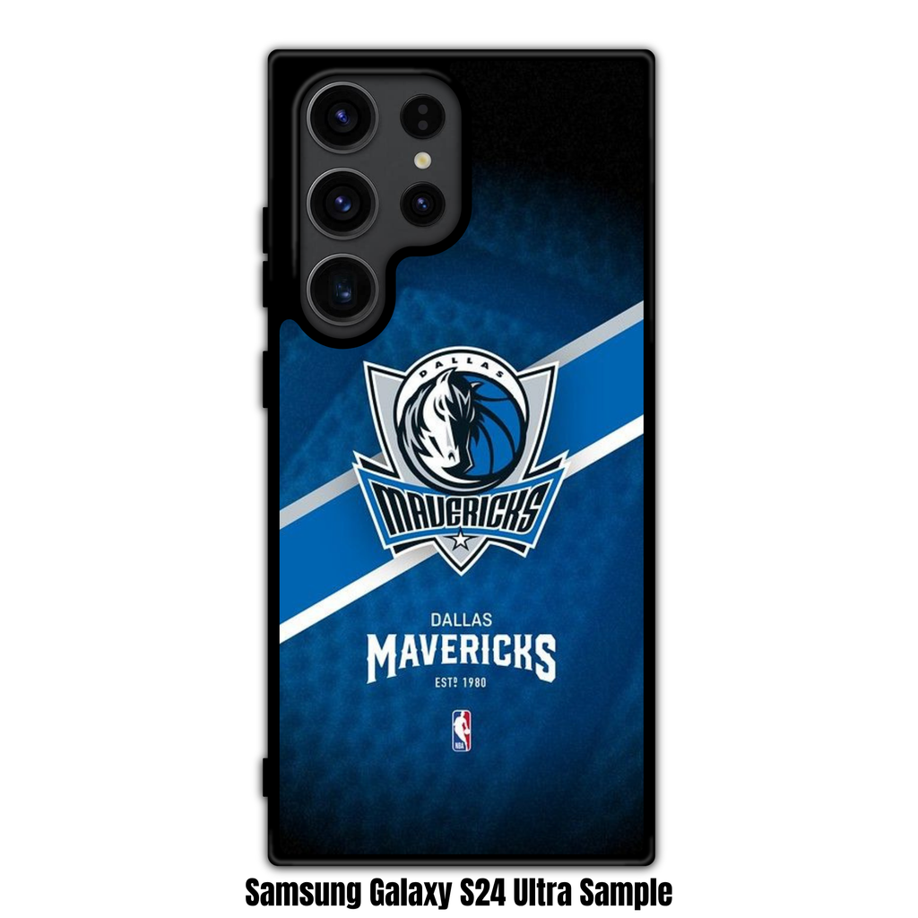 NBA Dallas Mavericks Phone Case For iPhone Samsung Galaxy Pixel - Dallas Mavericks Logo And Diagonal Stripe On Textured Blue Background