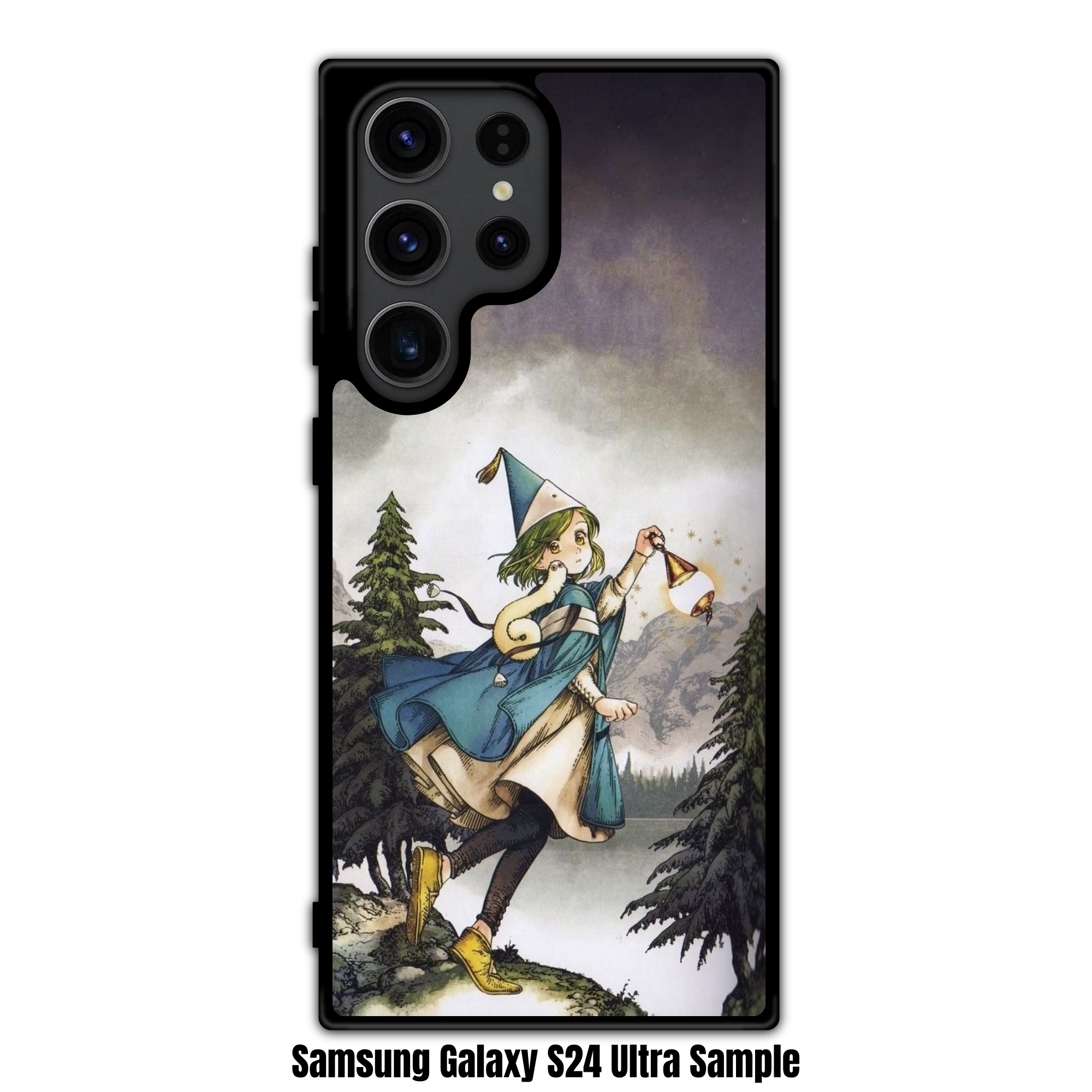 Witch Hat Atelier Coco Phone Case For iPhone Samsung Galaxy Pixel - Coco Holding A Glowing Lantern In Front Of Cloudy Mountain Background