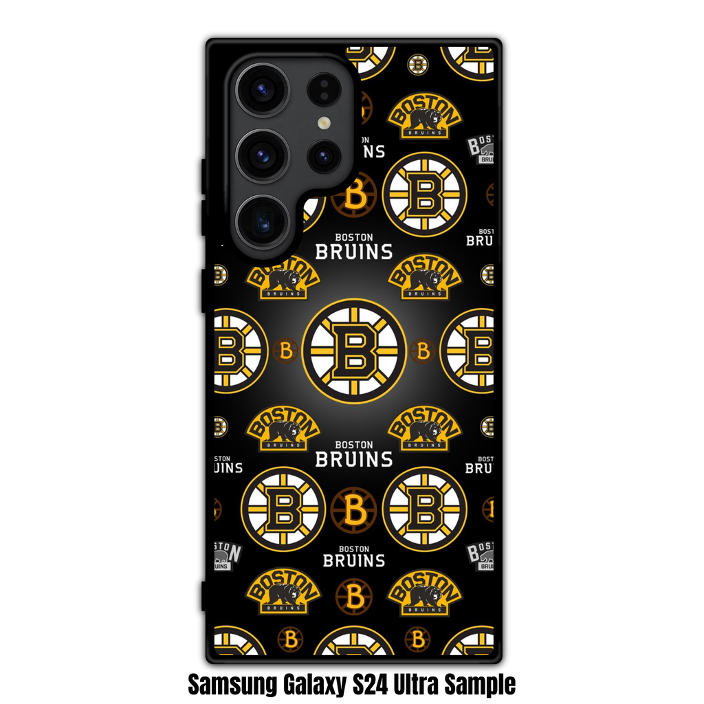 NHL Boston Bruins Phone Case For iPhone Samsung Galaxy Pixel - Boston Bruins Logos And Wordmark Pattern On Black Background