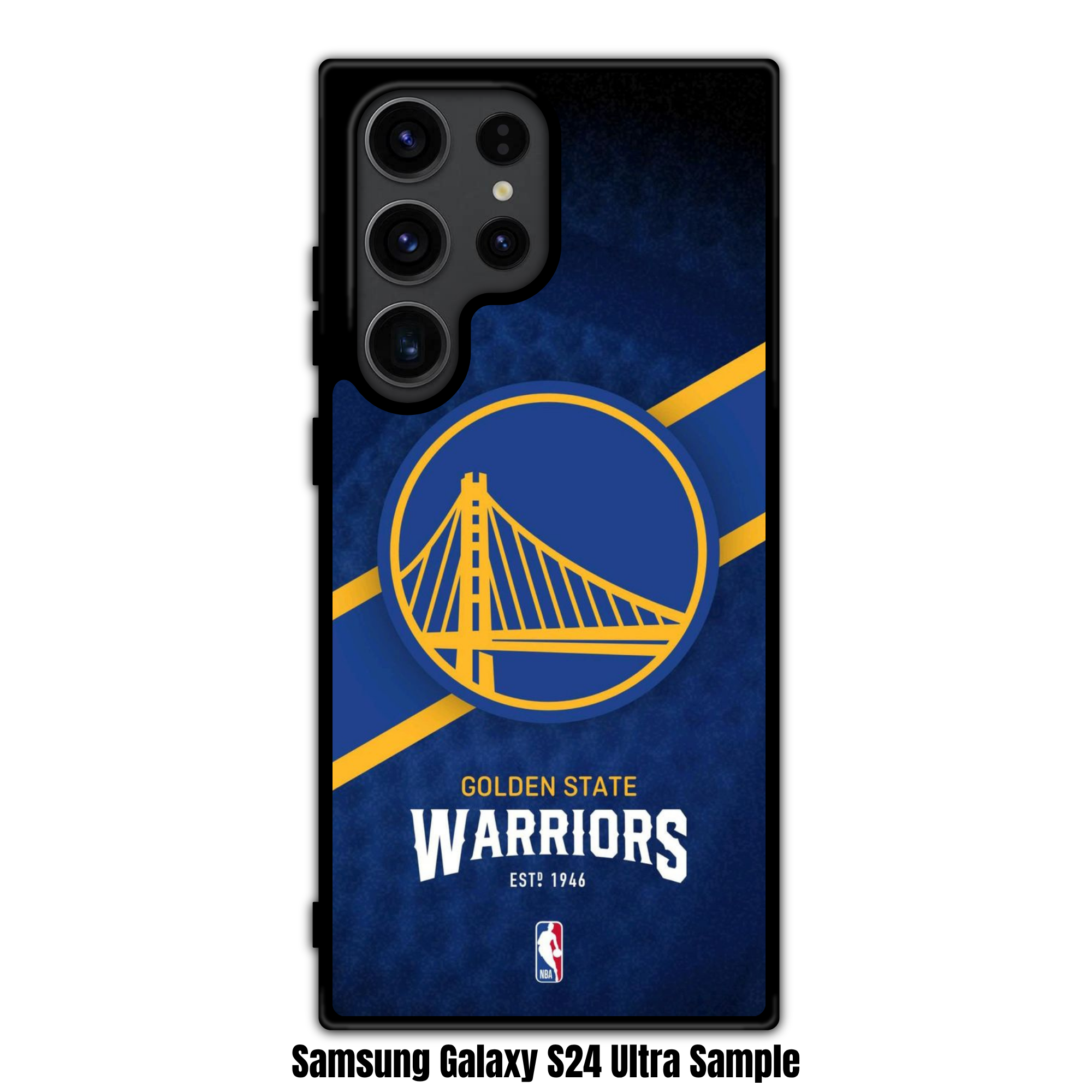 NBA Golden State Warriors Phone Case For iPhone Samsung Galaxy Pixel - Golden State Warriors Logo And Diagonal Stripe On Textured Blue Background