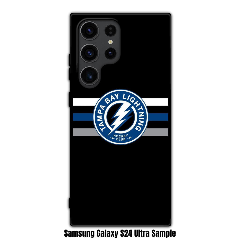 NHL Tampa Bay Lightning Phone Case For iPhone Samsung Galaxy Pixel - Tampa Bay Lightning Roundel Logo And Horizontal Stripes On Black Background