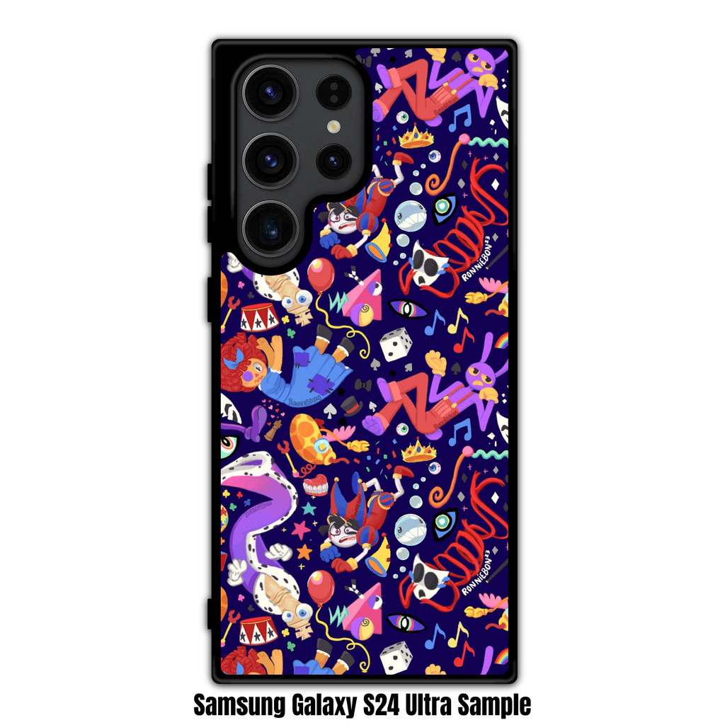 The Amazing Digital Circus Phone Case For iPhone Samsung Galaxy Pixel - The Amazing Digital Circus Characters Repeating Pattern On Dark Blue Background