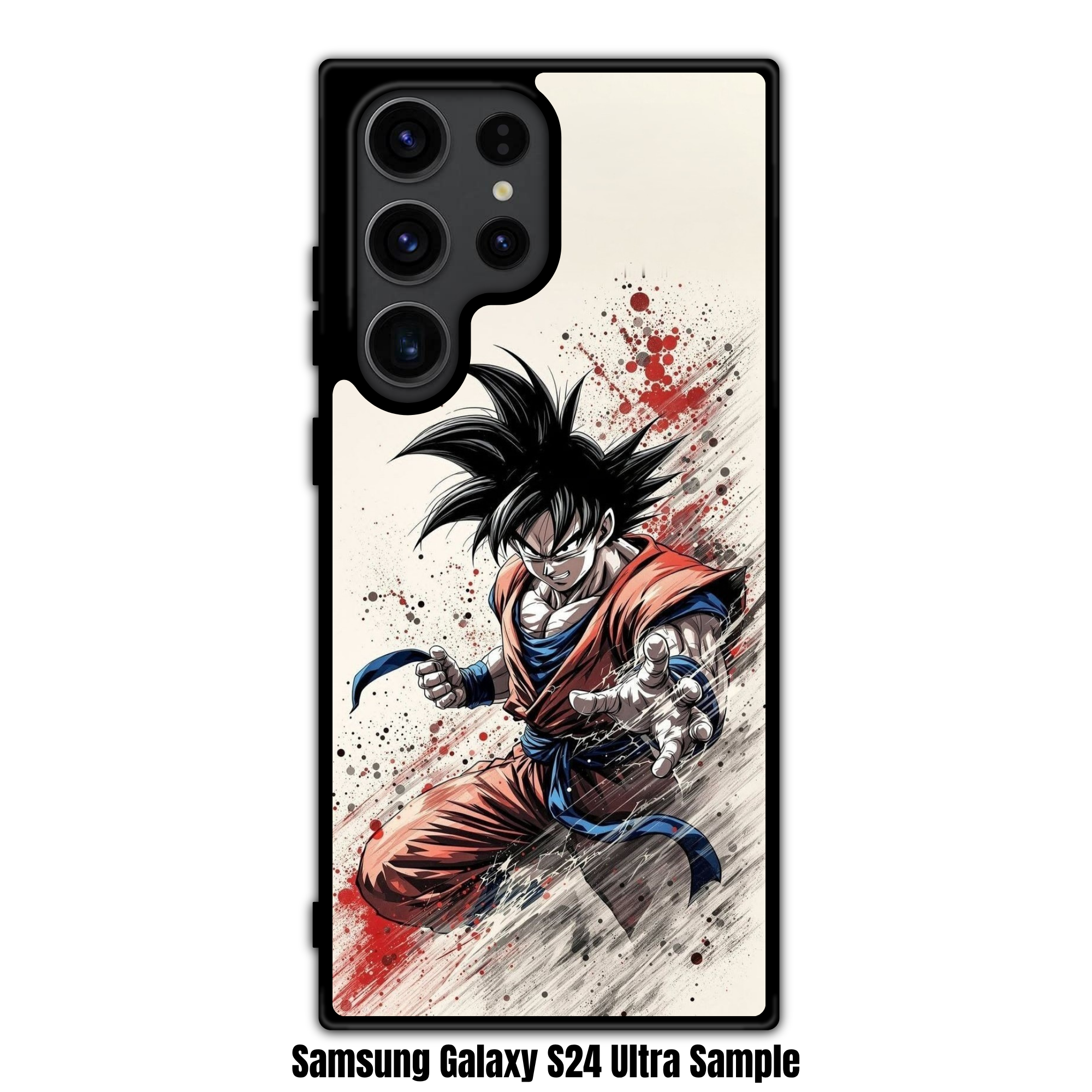 Dragon Ball Goku Phone Case For iPhone Samsung Galaxy Pixel - Son Goku Action Art With Red And Grey Ink Splatter On Off White Background