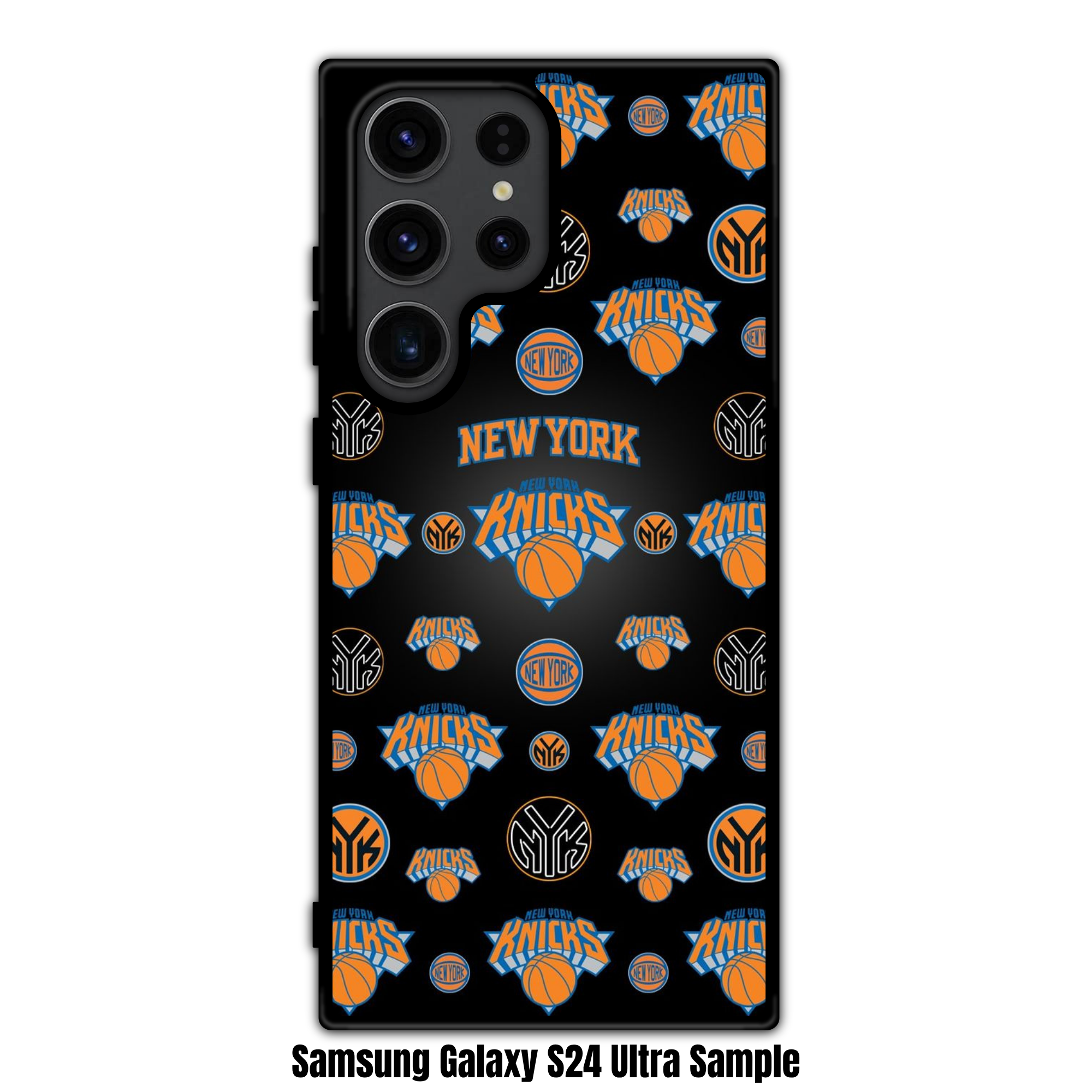 NBA New York Knicks Phone Case For iPhone Samsung Galaxy Pixel - New York Knicks Logo Pattern On Black Background