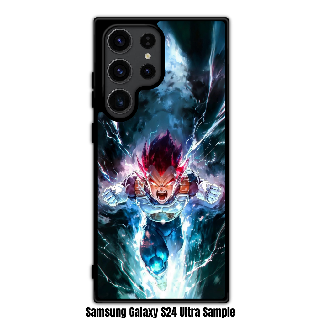 Dragon Ball Vegeta Phone Case For iPhone Samsung Galaxy Pixel - Super Saiyan God Vegeta Action Art With Blue Energy Waves And Lightning On Dark Cloudy Background