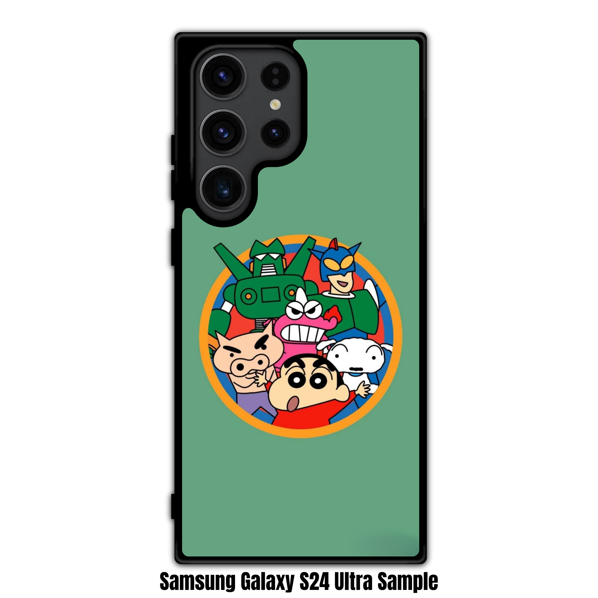 Crayon Shin Chan Phone Case For iPhone Samsung Galaxy Pixel - Crayon Shin Chan Heroes Emblem Illustration On Sage Green Background