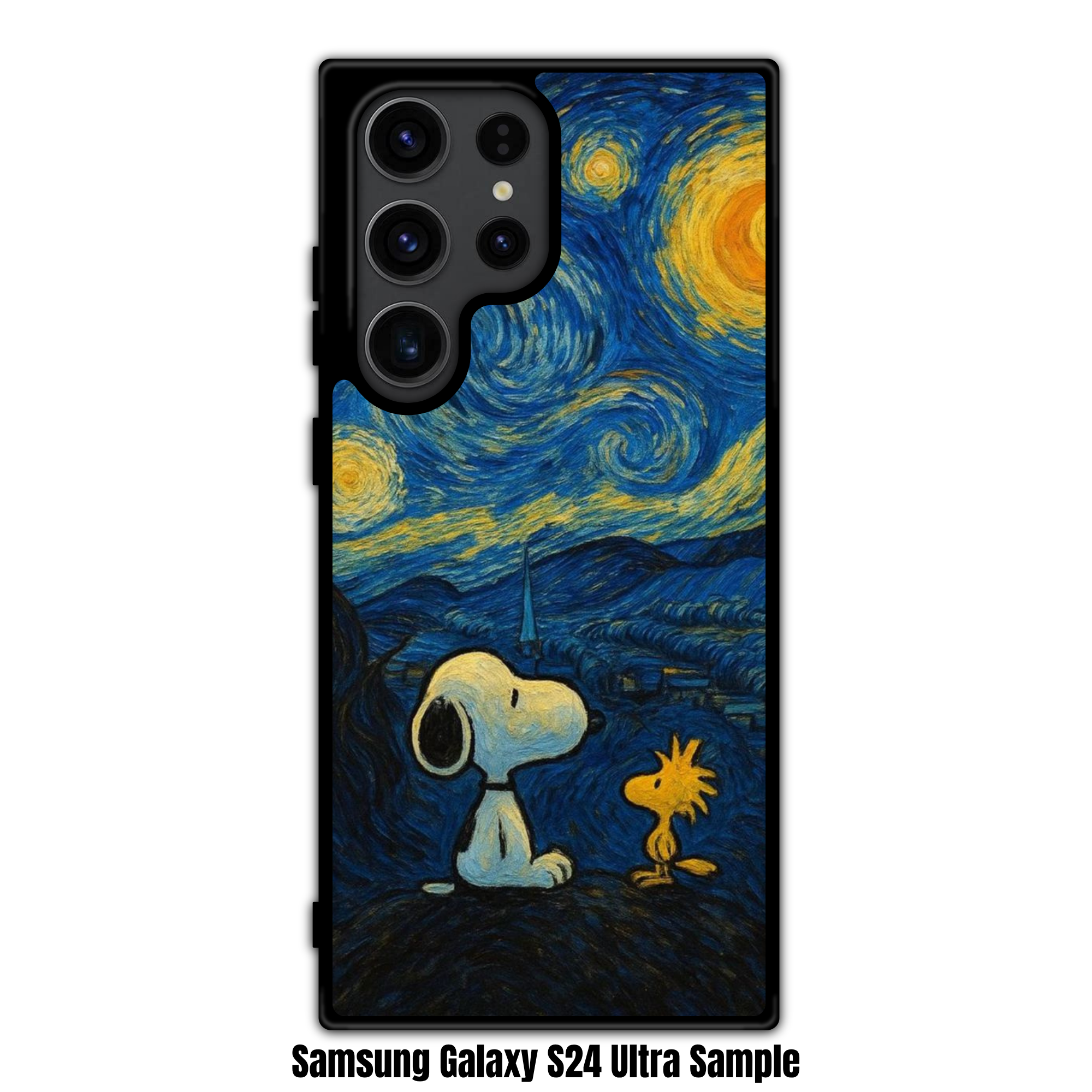 Peanuts Snoopy Phone Case For iPhone Samsung Galaxy Pixel - Peanuts Snoopy And Woodstock Looking Up At Starry Night Painting Background