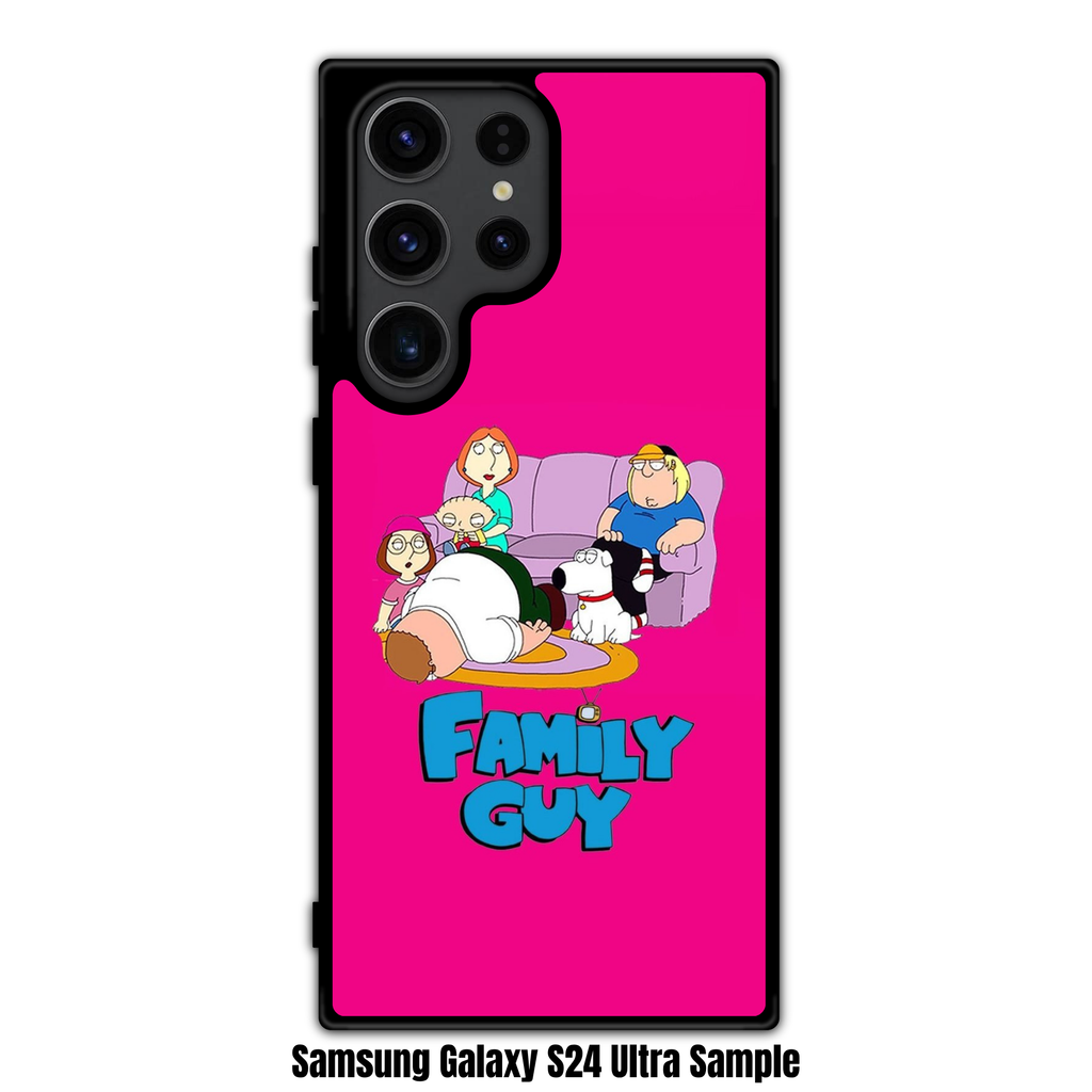 Family Guy Phone Case For iPhone Samsung Galaxy Pixel - The Griffin Family With Fallen Peter And Logo On Pink Background