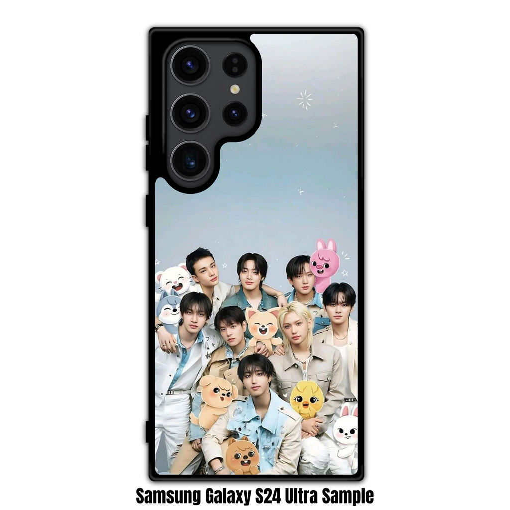 Stray Kids Phone Case For iPhone Samsung Galaxy Pixel - Stray Kids With SKZOO Characters On Muted Blue Background