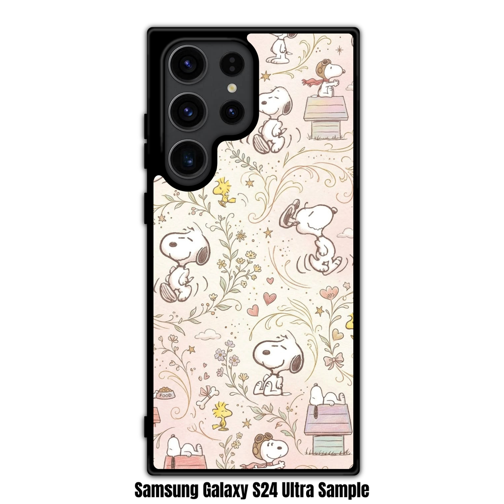 Peanuts Snoopy Phone Case For iPhone Samsung Galaxy Pixel - Peanuts Snoopy And Woodstock Pattern With Flowers And Doghouses On Light Pink Background
