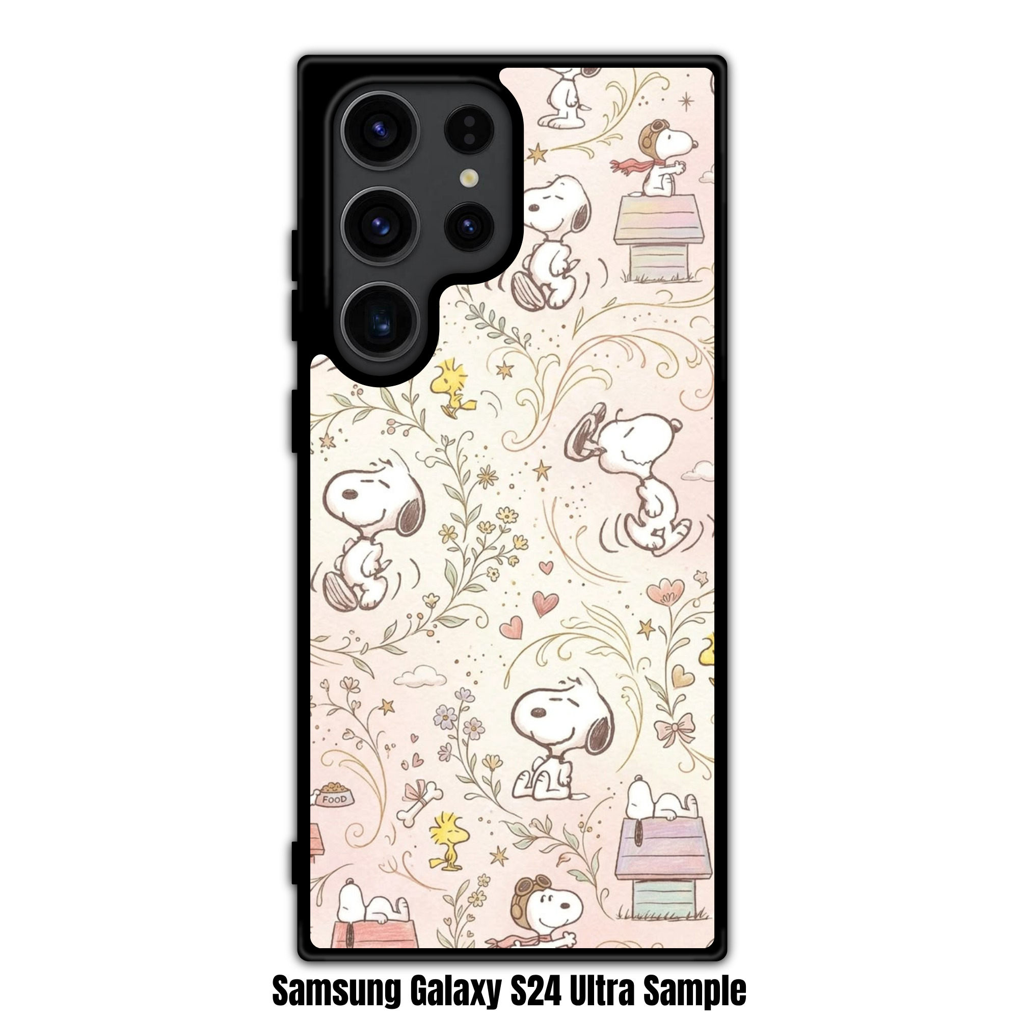 Peanuts Snoopy Phone Case For iPhone Samsung Galaxy Pixel - Peanuts Snoopy And Woodstock Pattern With Flowers And Doghouses On Light Pink Background