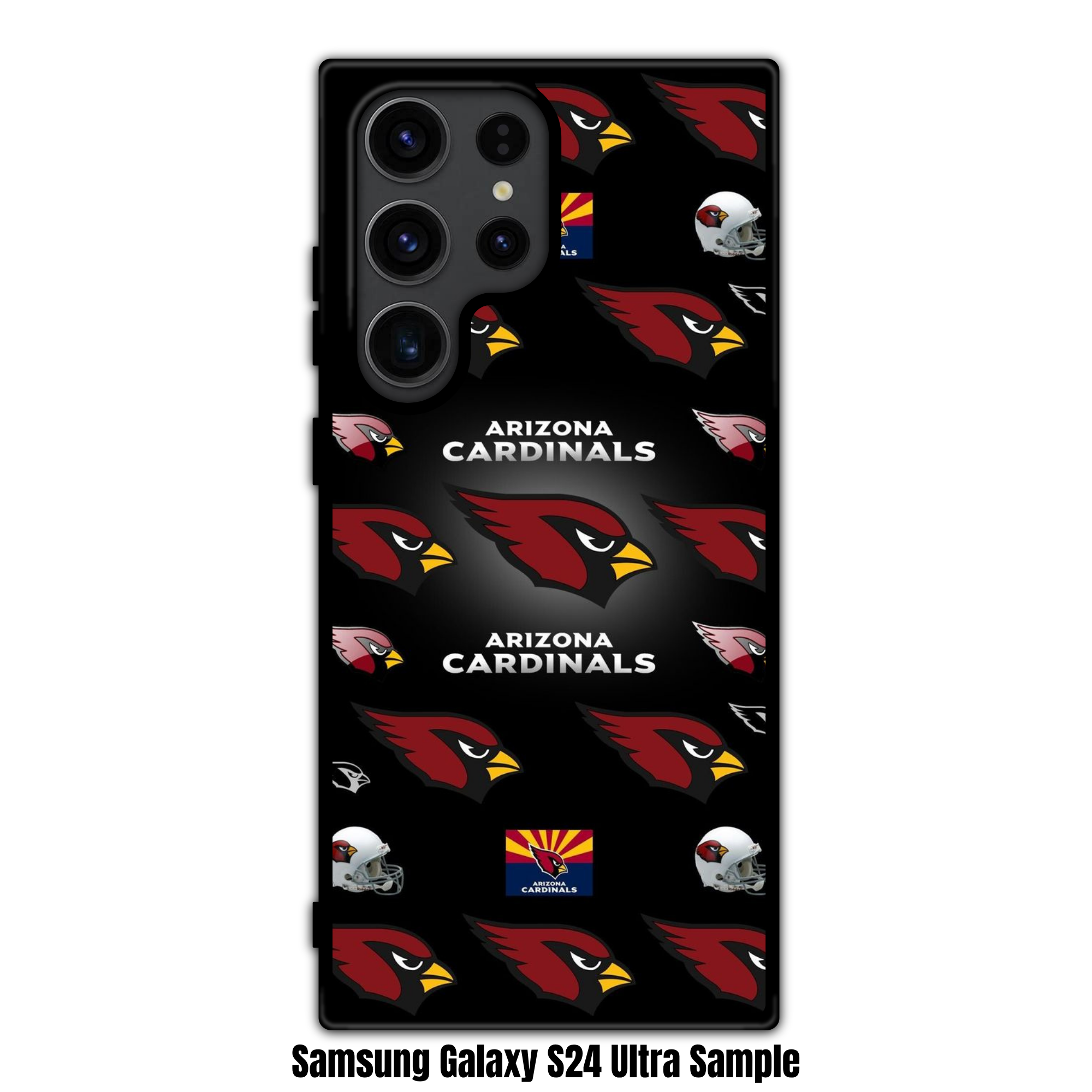 NFL Arizona Cardinals Phone Case For iPhone Samsung Galaxy Pixel - Arizona Cardinals Logos and Helmets Pattern on Black Background