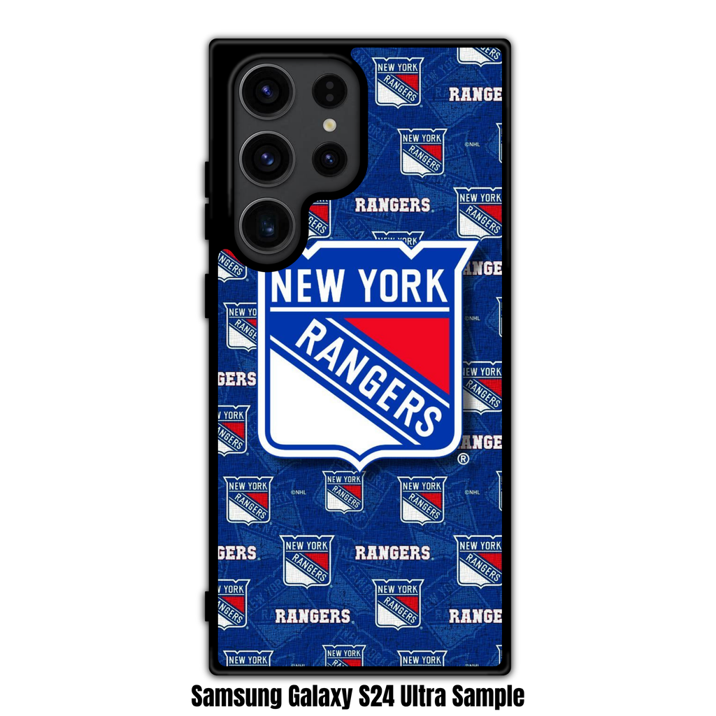 NHL New York Rangers Phone Case For iPhone Samsung Galaxy Pixel - New York Rangers Logos And Wordmark Pattern On Blue Background