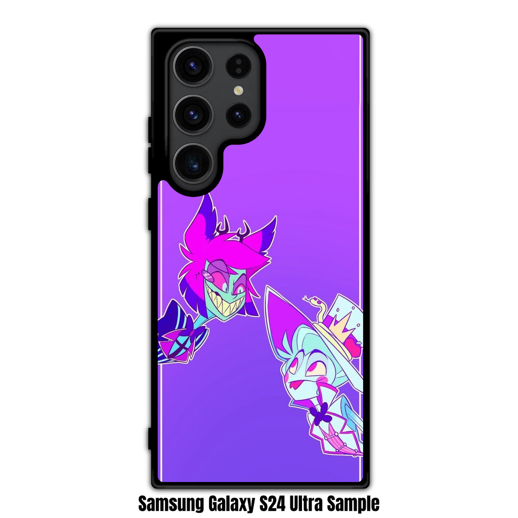 Hazbin Hotel Phone Case For iPhone Samsung Galaxy Pixel - Alastor And Lucifer Morningstar Chibi Illustration On Purple Background