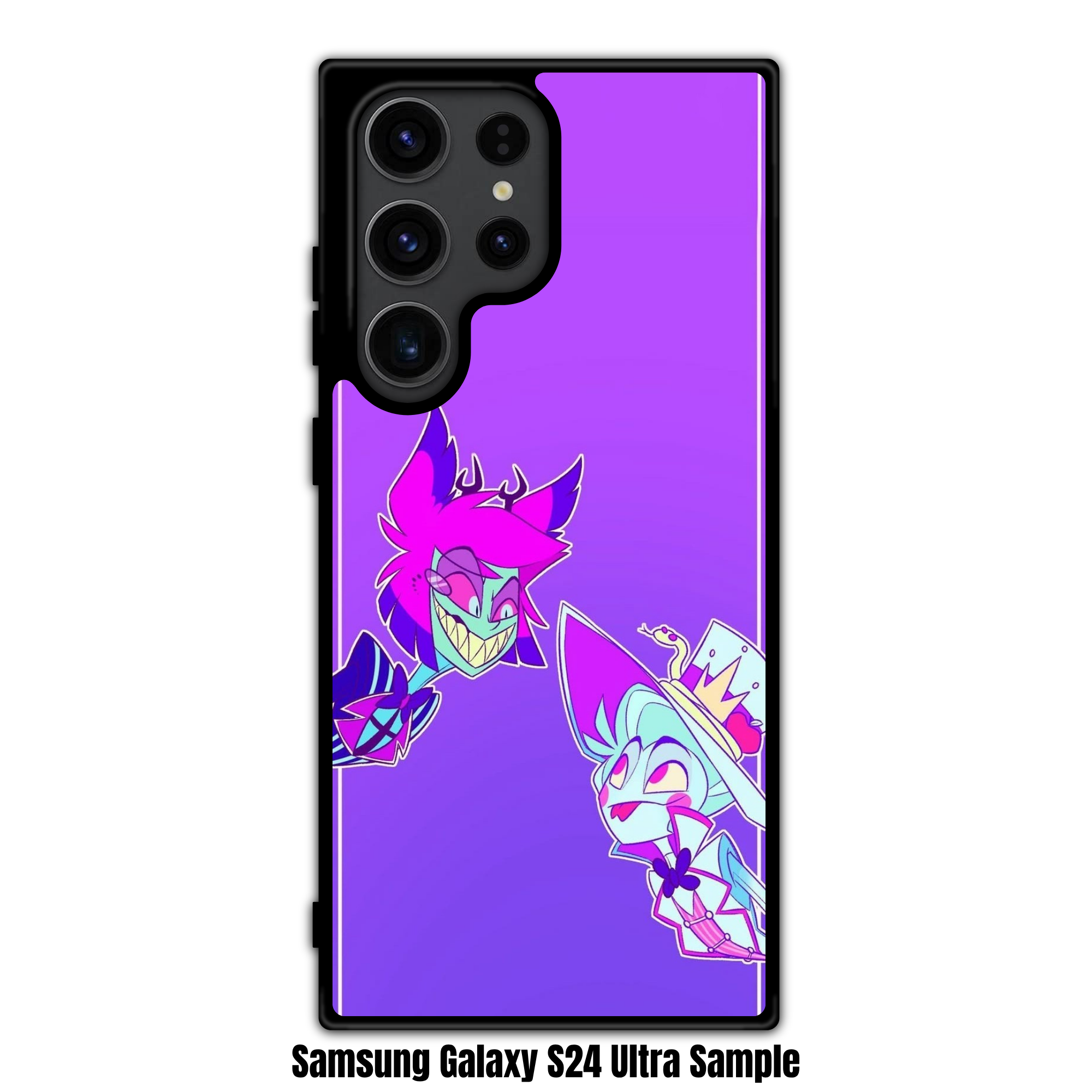 Hazbin Hotel Phone Case For iPhone Samsung Galaxy Pixel - Alastor And Lucifer Morningstar Chibi Illustration On Purple Background