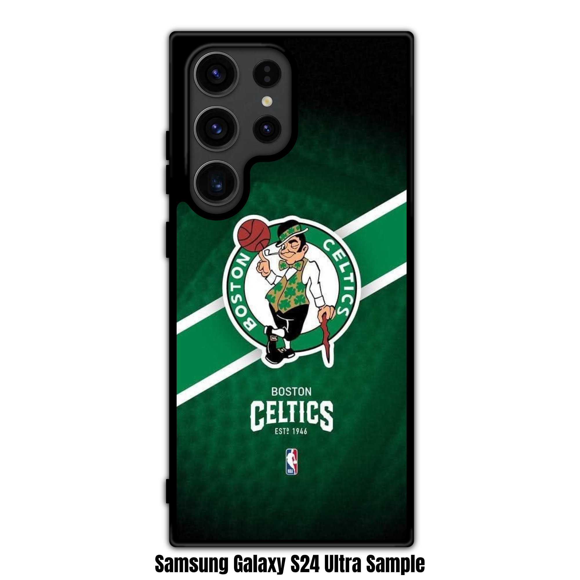 NBA Boston Celtics Phone Case For iPhone Samsung Galaxy Pixel - Boston Celtics Lucky The Leprechaun Logo Grip Stripe On Textured Green Background