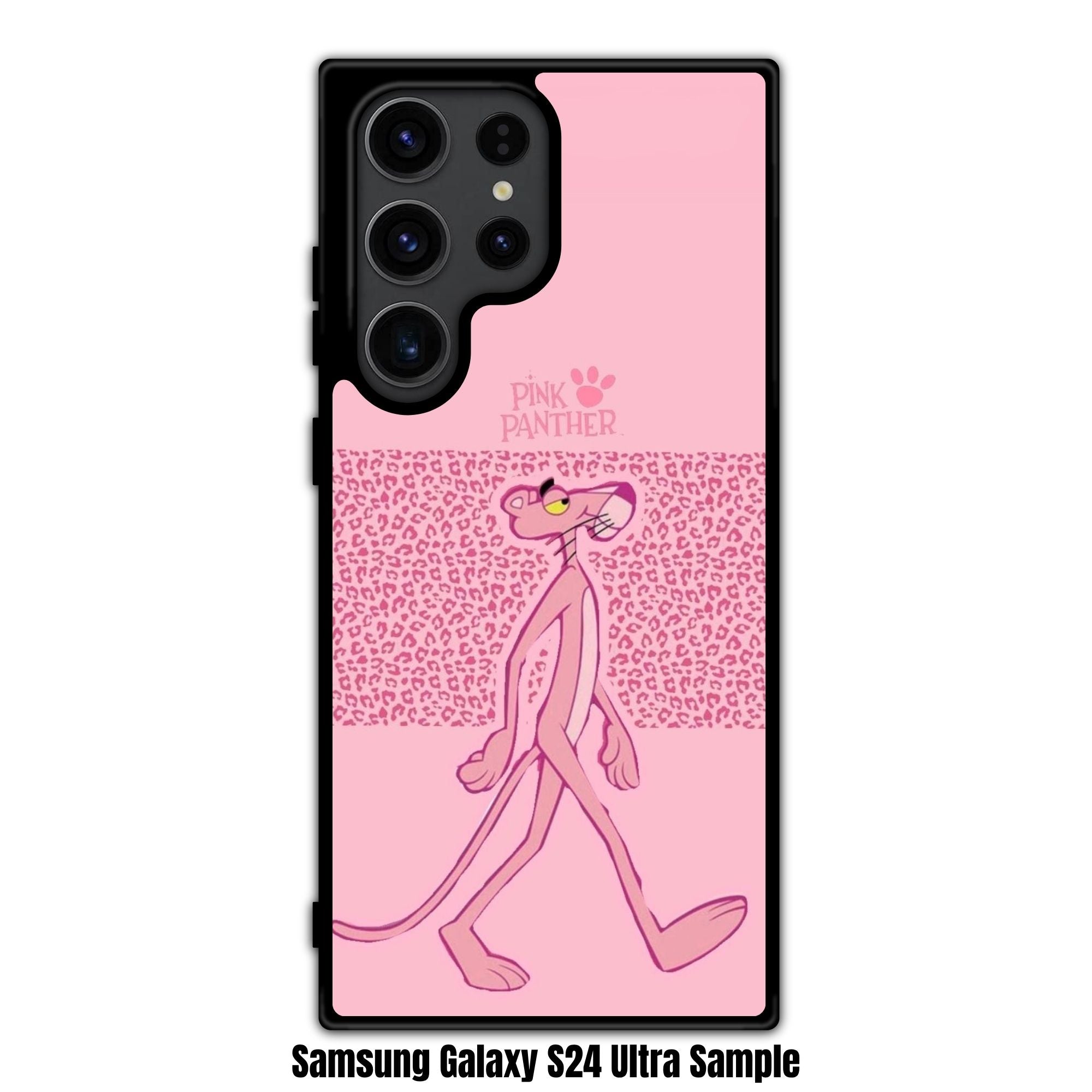 Pink Panther Phone Case For iPhone Samsung Galaxy Pixel - Pink Panther Walking With Leopard Pattern Band In Pink Background