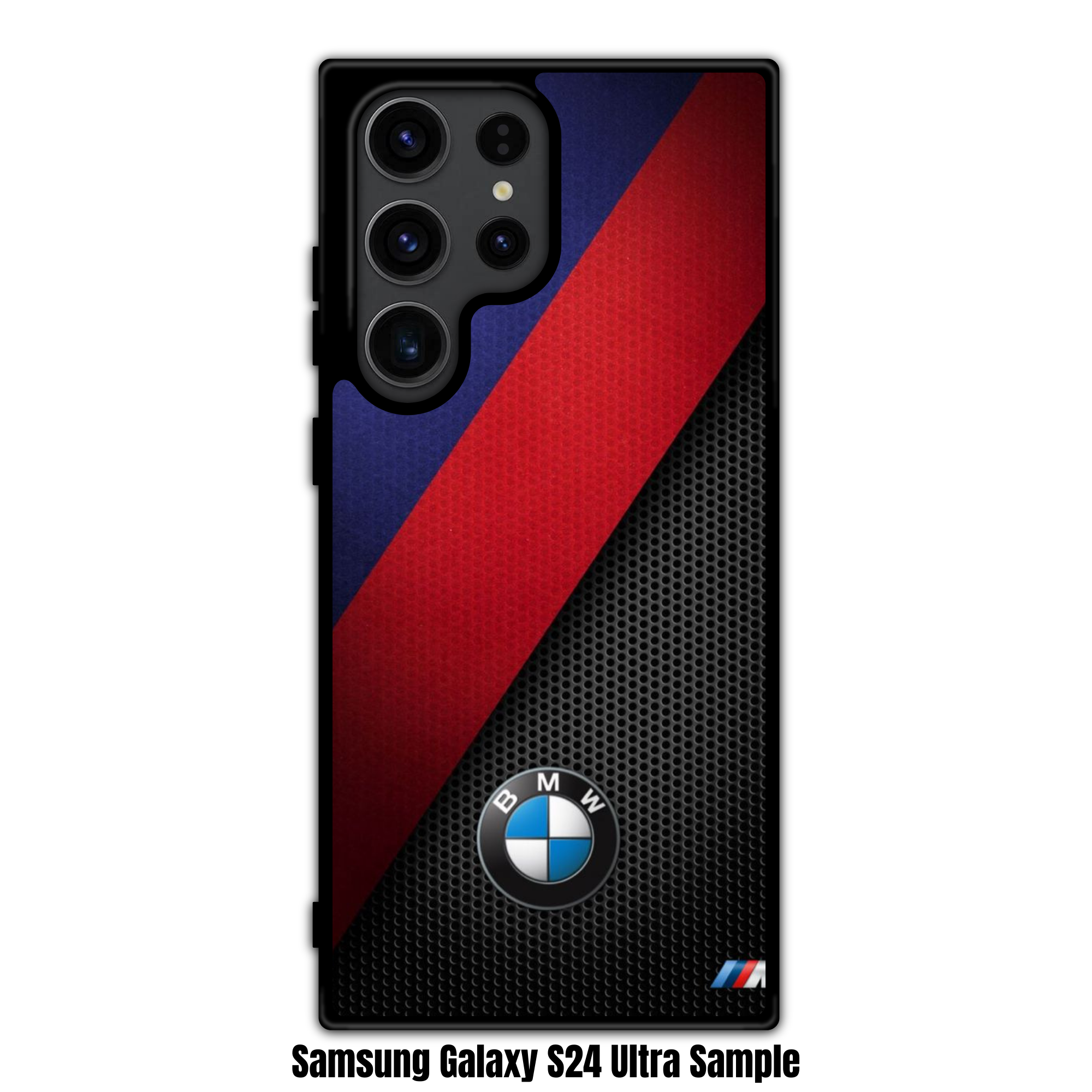 BMW Phone Case For iPhone Samsung Galaxy Pixel - BMW Logo And Diagonal M Stripes On Mesh Background