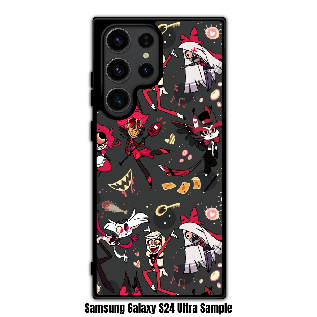 Hazbin Hotel Phone Case For iPhone Samsung Galaxy Pixel - Hazbin Hotel Cast Pattern On Dark Background