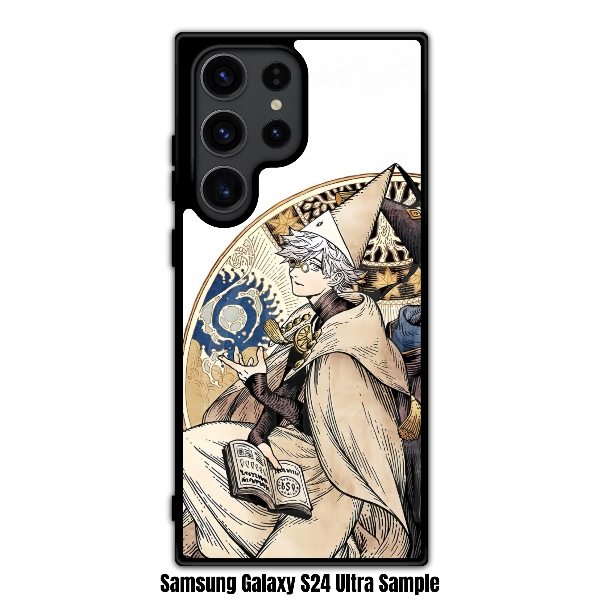 Witch Hat Atelier Qifrey Phone Case For iPhone Samsung Galaxy Pixel - Qifrey Holding Spell Book In Front Of Intricate Circular Frame On White Background