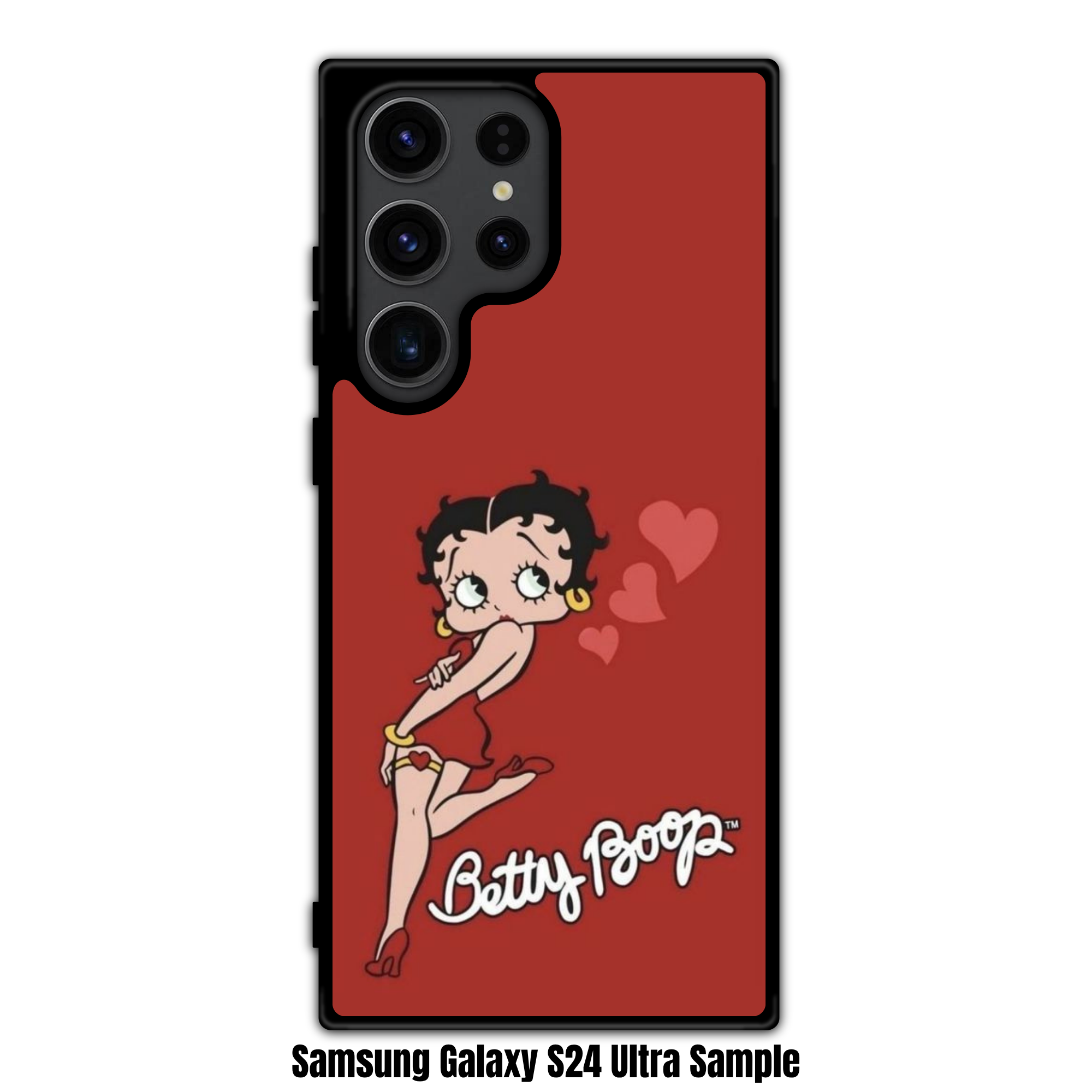 Betty Boop Phone Case For iPhone Samsung Galaxy Pixel - Betty Boop Posing With Three Hearts On Red Background