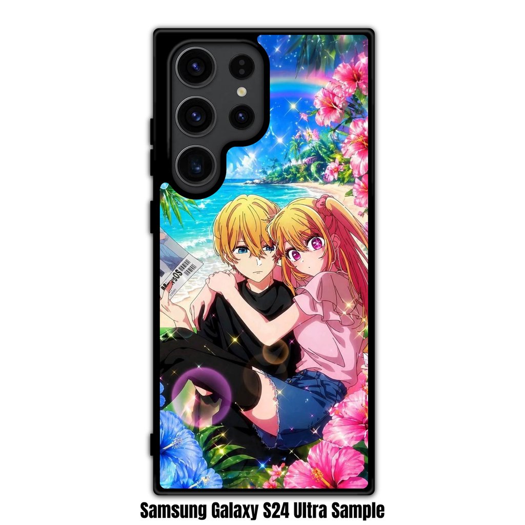 Oshi No Ko Phone Case For iPhone Samsung Galaxy Pixel - Aqua And Ruby At Tropical Beach With Rainbow
