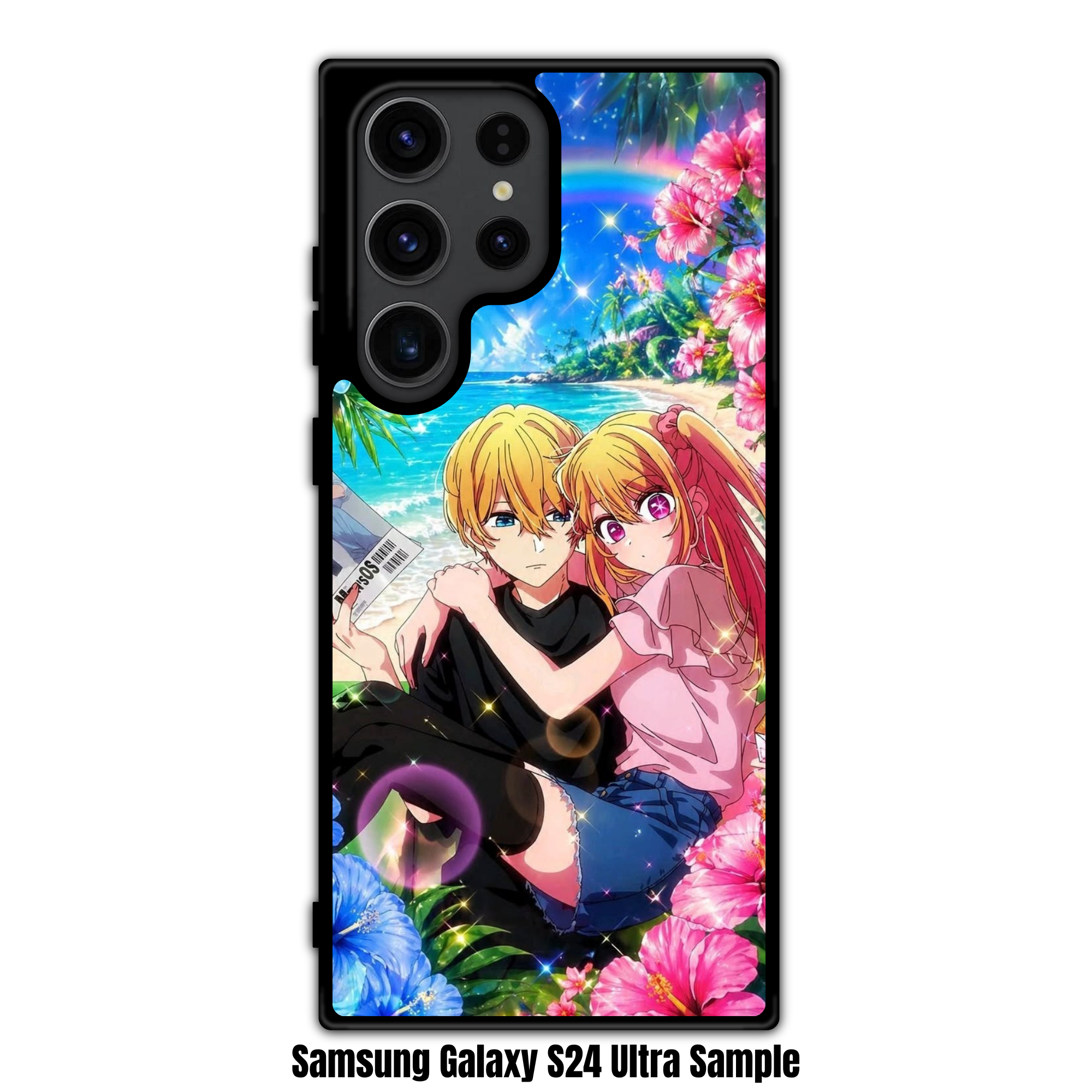 Oshi No Ko Phone Case For iPhone Samsung Galaxy Pixel - Aqua And Ruby At Tropical Beach With Rainbow