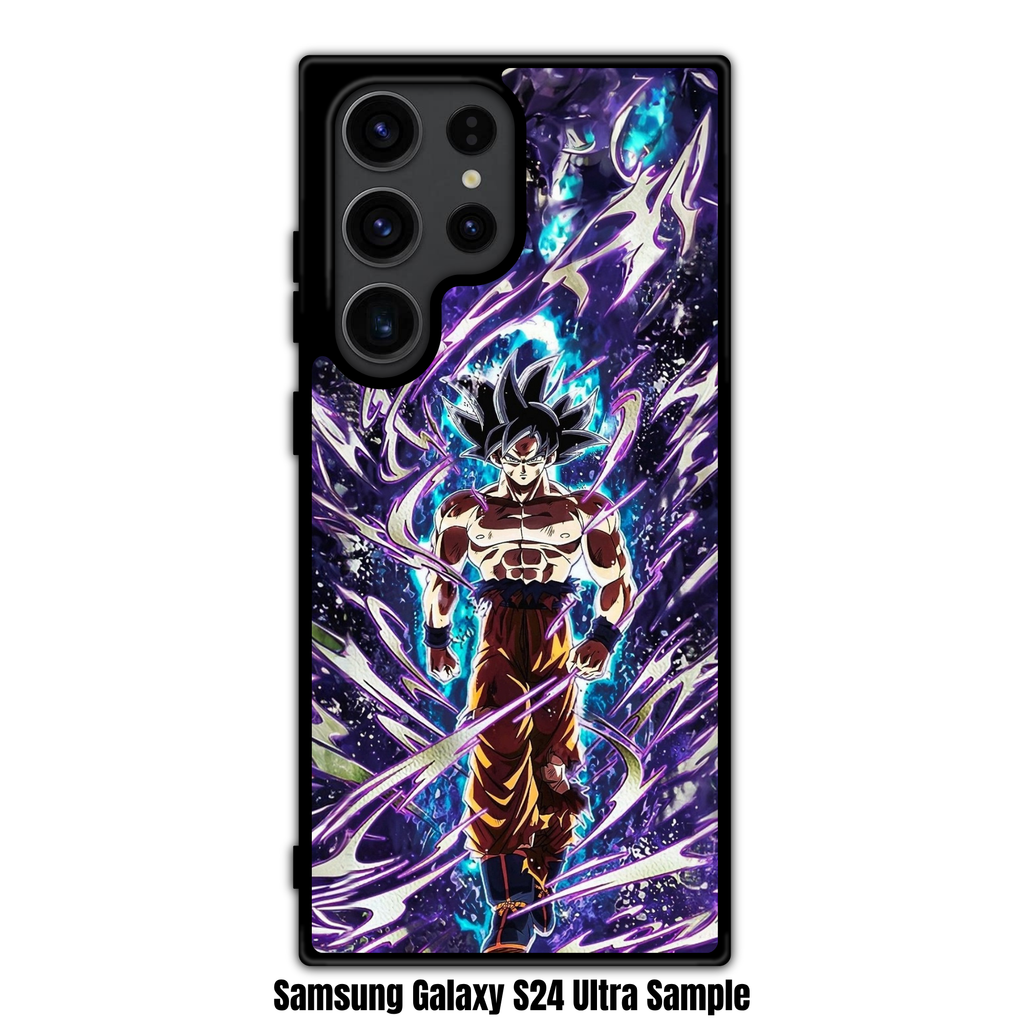 Dragon Ball Goku Phone Case For iPhone Samsung Galaxy Pixel - Ultra Instinct Sign Son Goku Action Art With Purple Energy Aura And Blue Light Pillar On Starry Dark Background